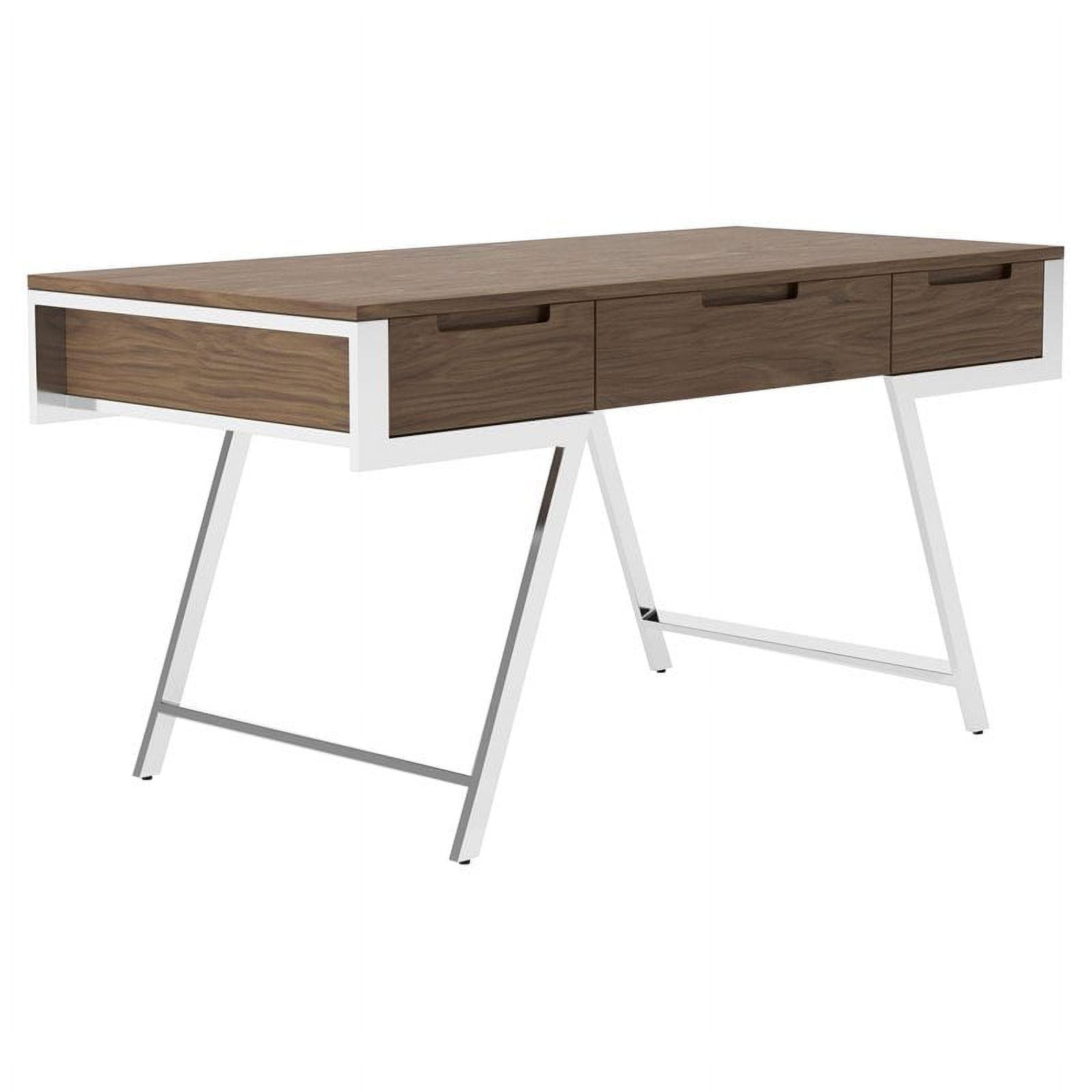 Walnut and Chrome Modern Desk with Drawers, 63"