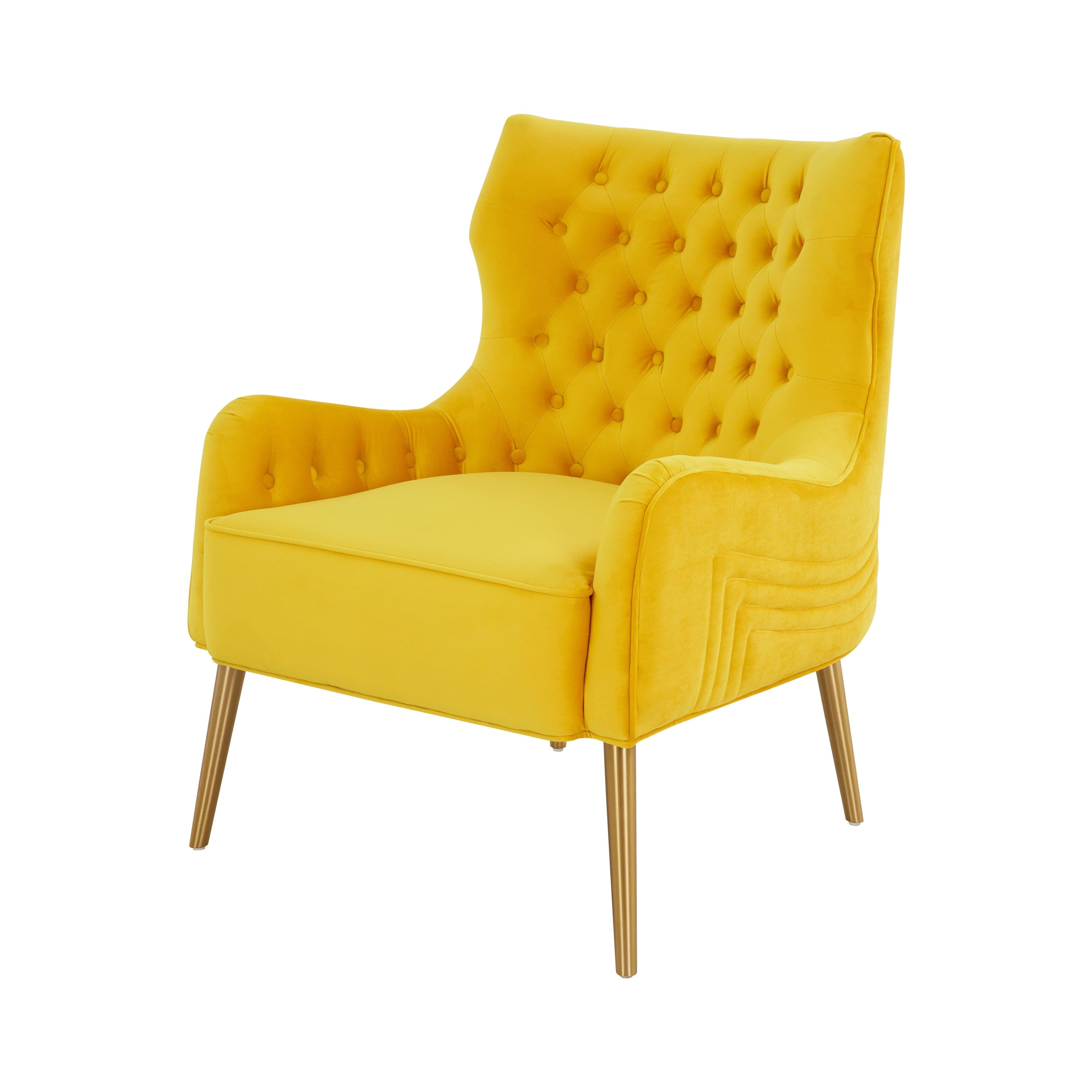 Modrest Everly Contemporary Velvet Yellow Accent Chair