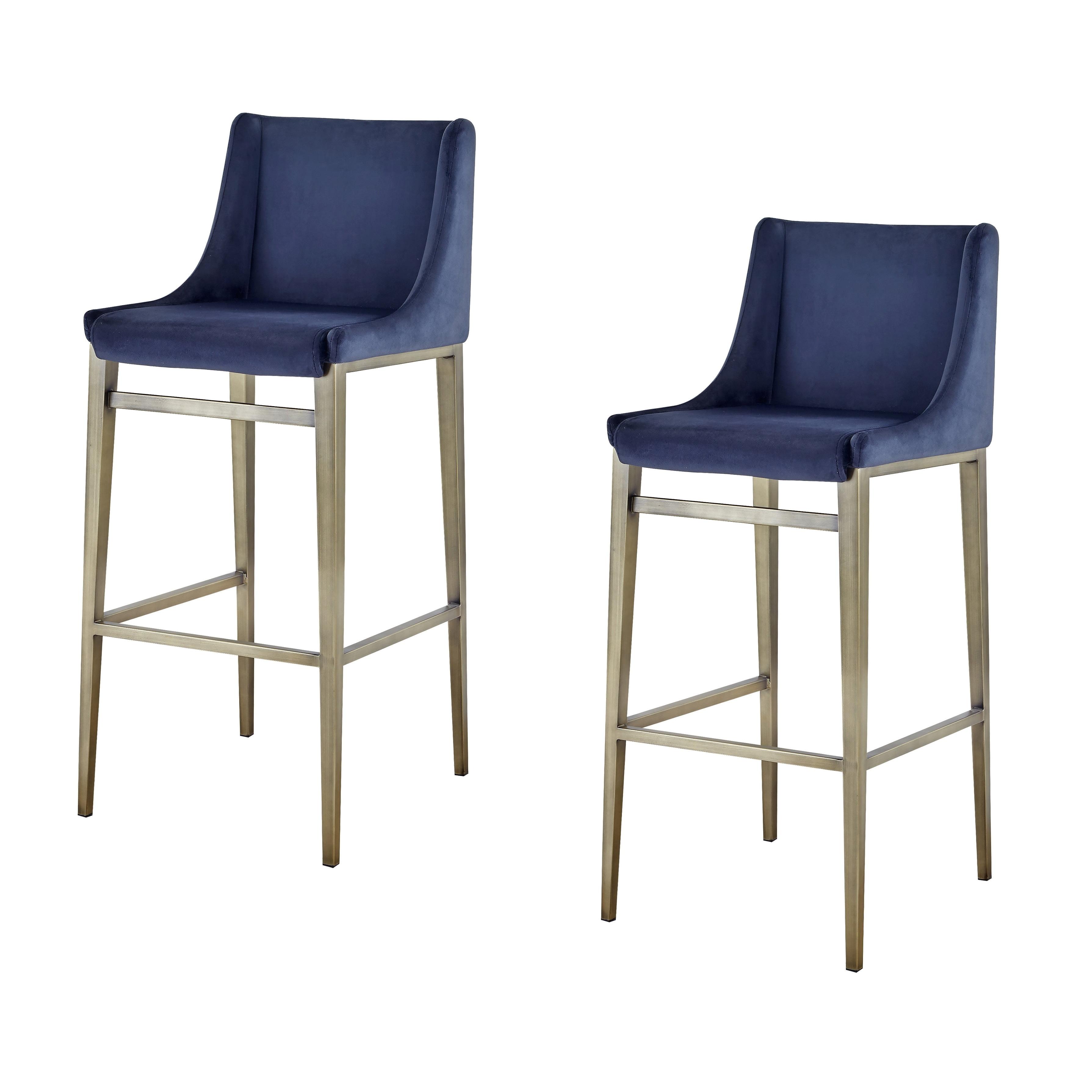 Elegant Blue Velvet Wingback 30.7" Bar Stool with Antique Brass Frame