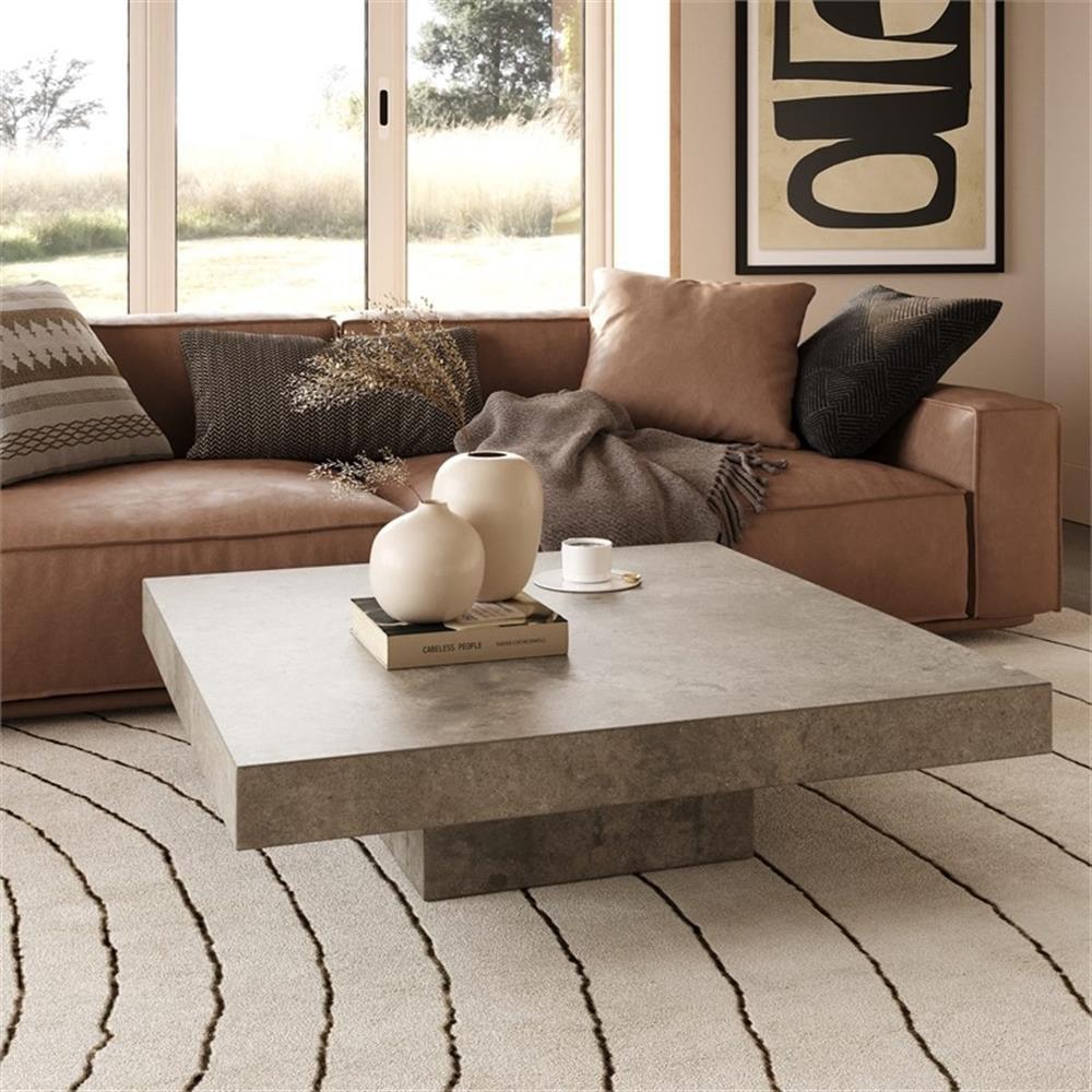 Modrest Morley Square Modern Concrete Stone Coffee Table in Dark Gray