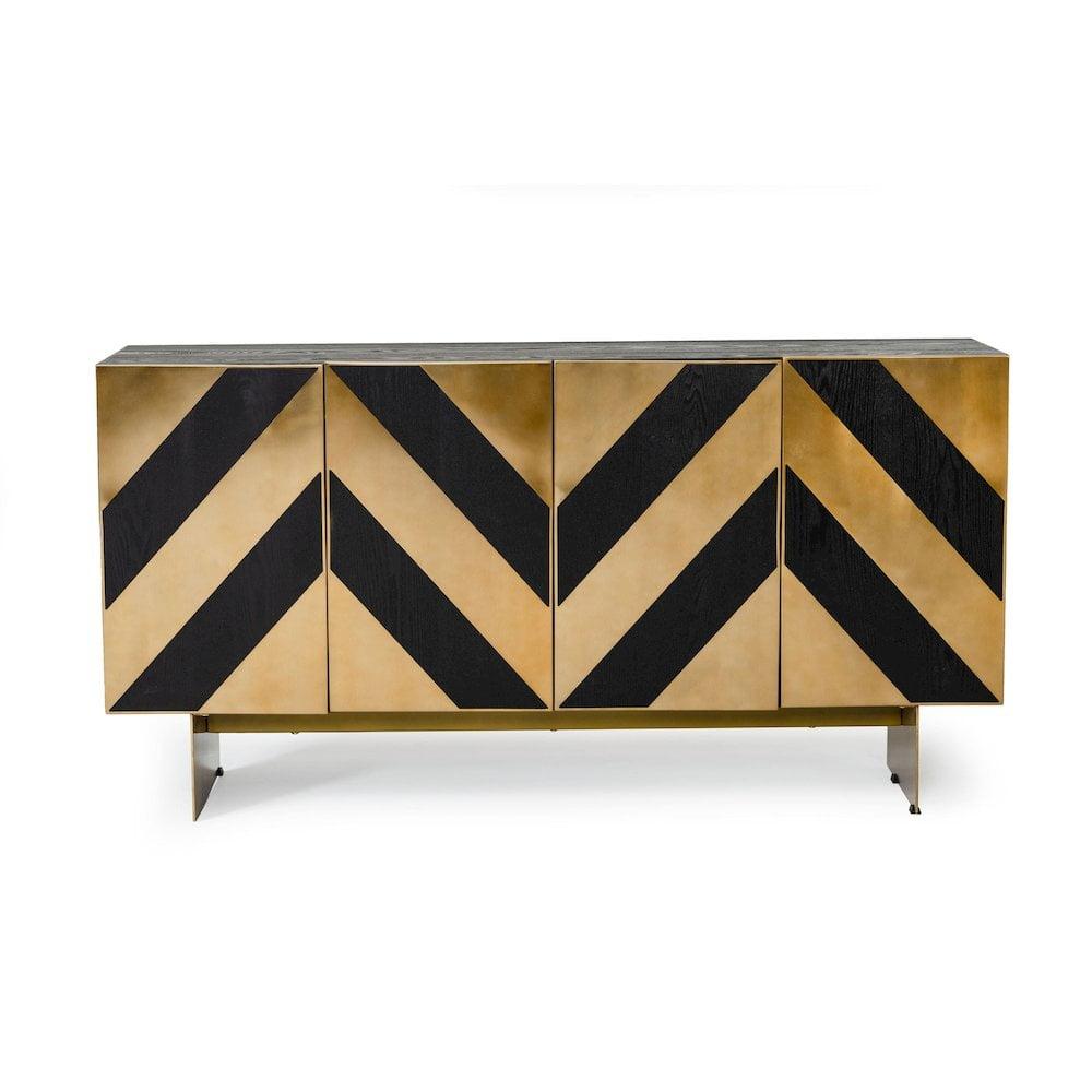 Modrest Perret 4-Door Modern Wood Veneer Buffet in Ash Black/Brass