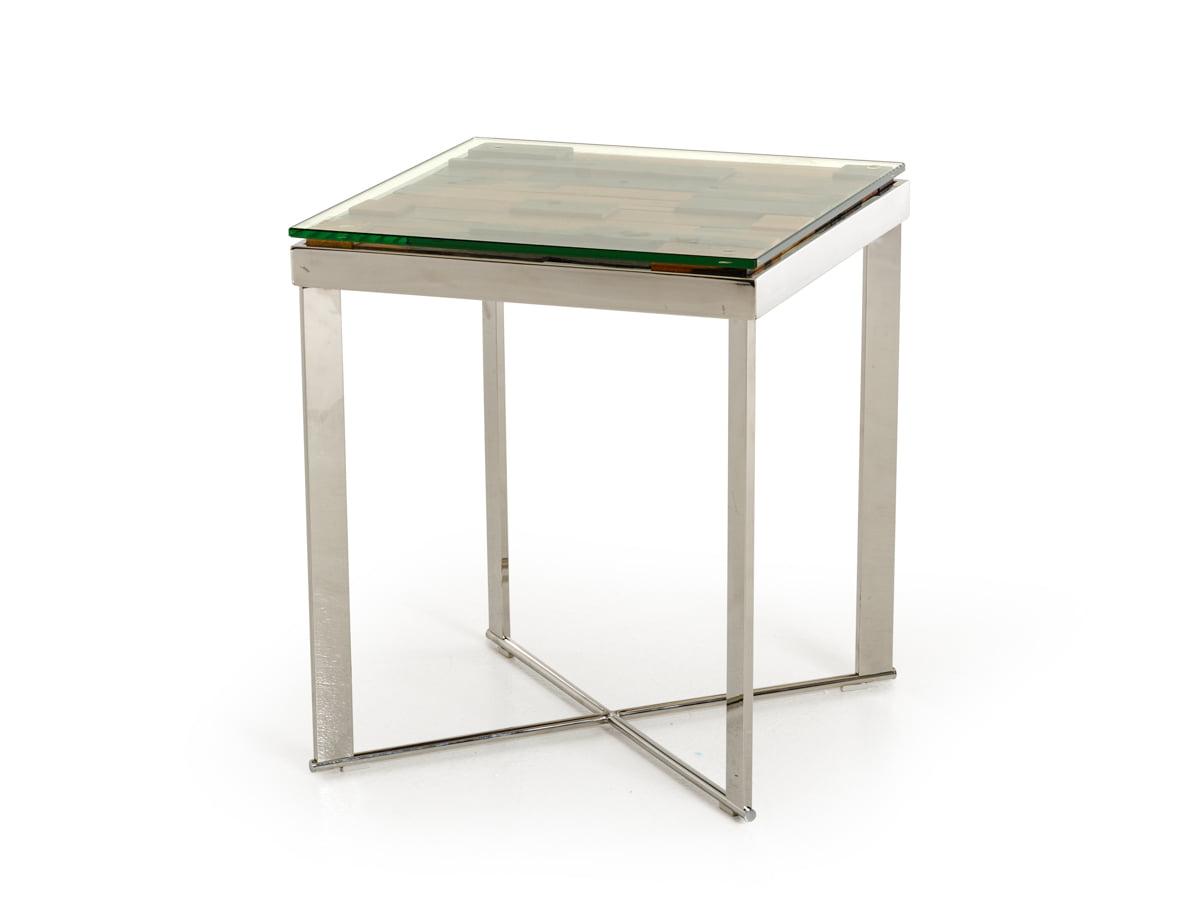 Santiago 19" Modern Wood and Stainless Steel Mosaic End Table