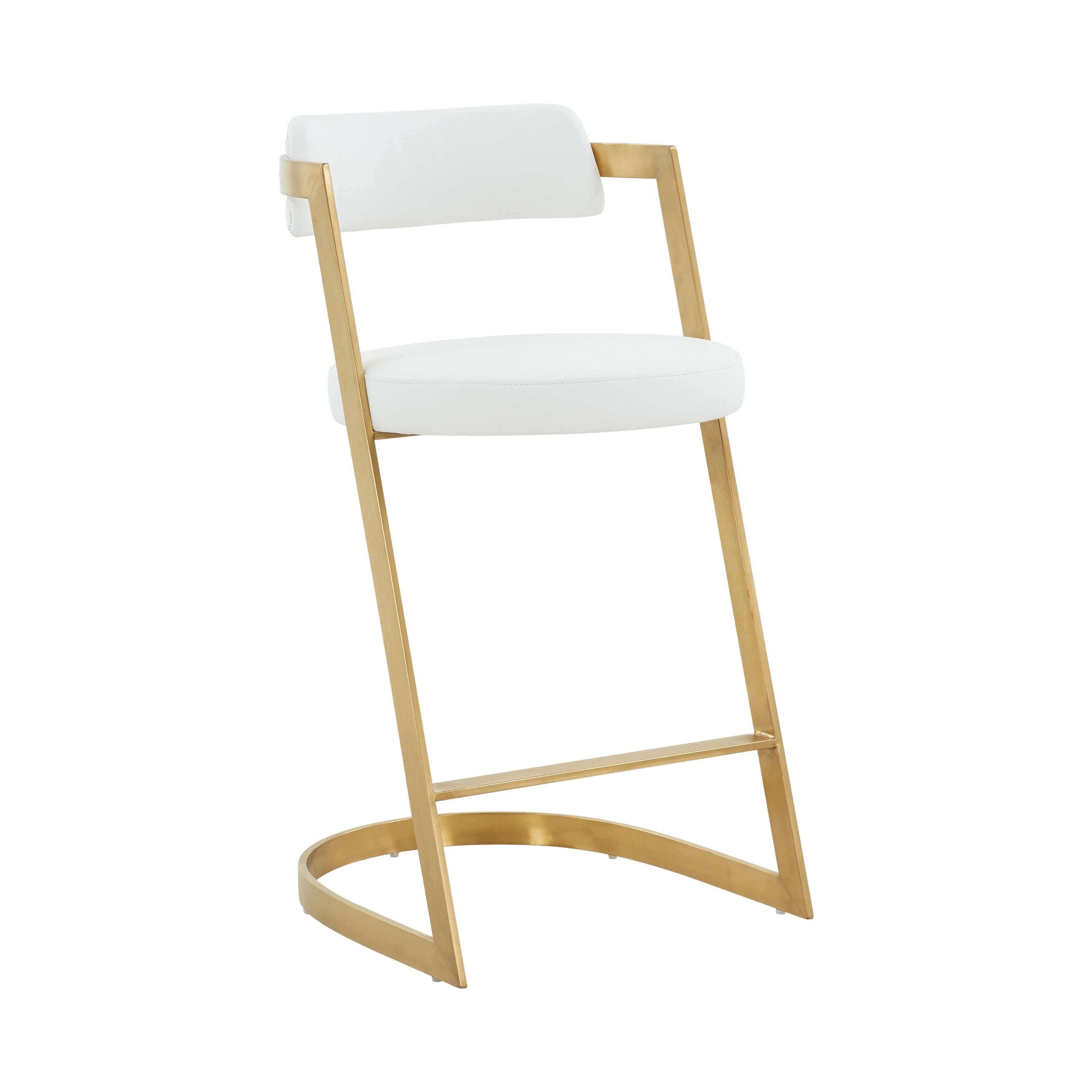 Modrest Shandra White Faux Leather & Gold Counter Stool