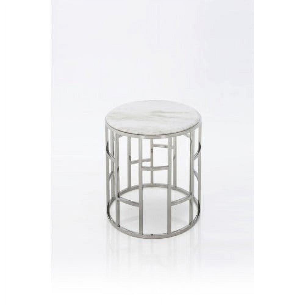 White Marble and Stainless Steel Round End Table