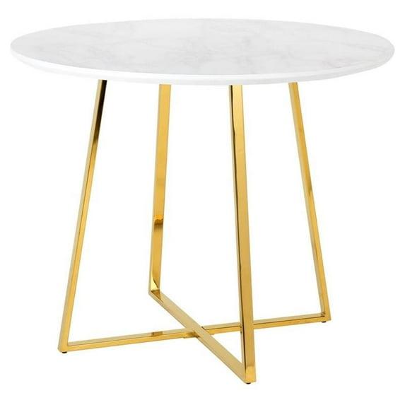 Modrest Swain Round Modern Faux Marble & Metal Dining Table in Gold/White