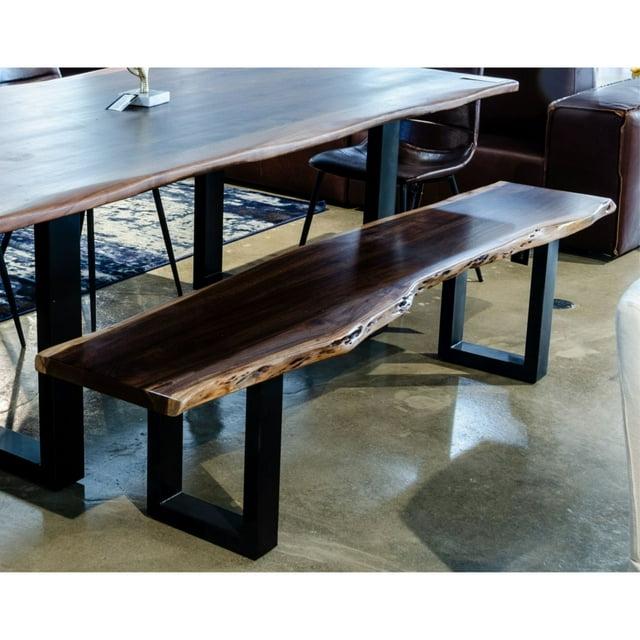 Modrest Taylor 19" Modern Metal & Solid Wood Dining Bench in Brown/Black
