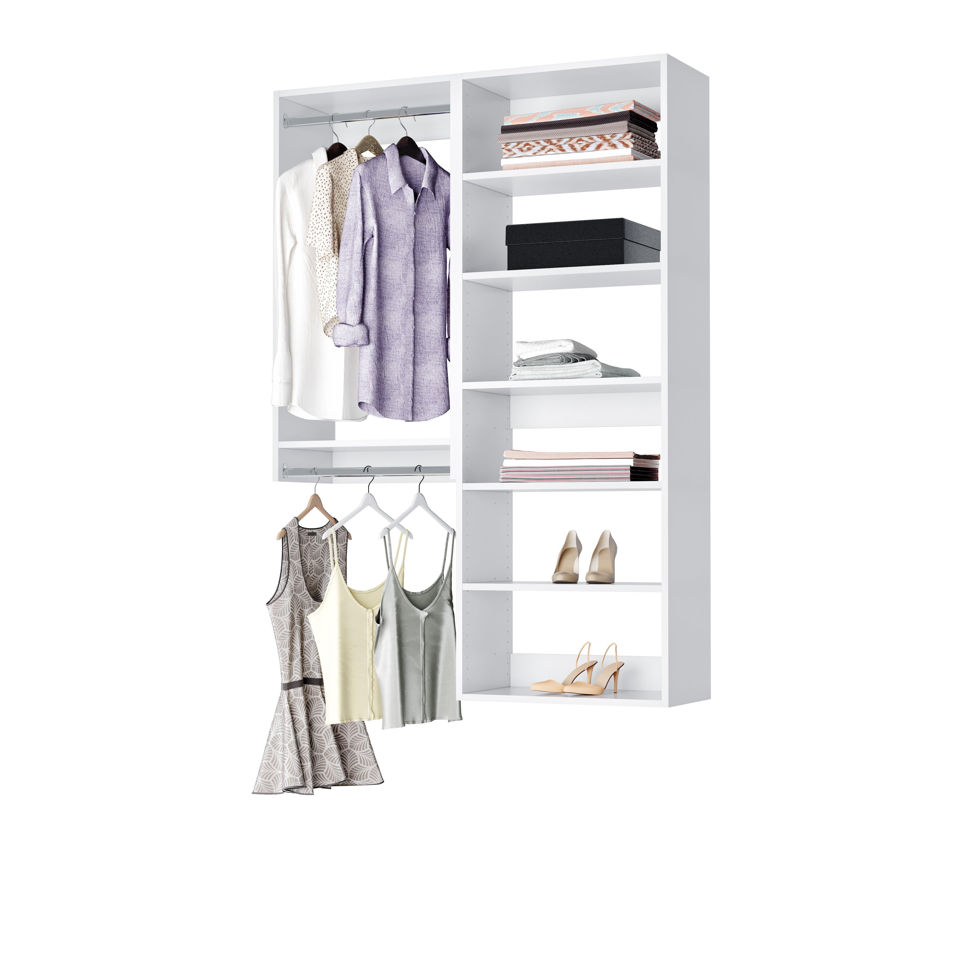 White Modular Closet System with Shelves and Hanging Space