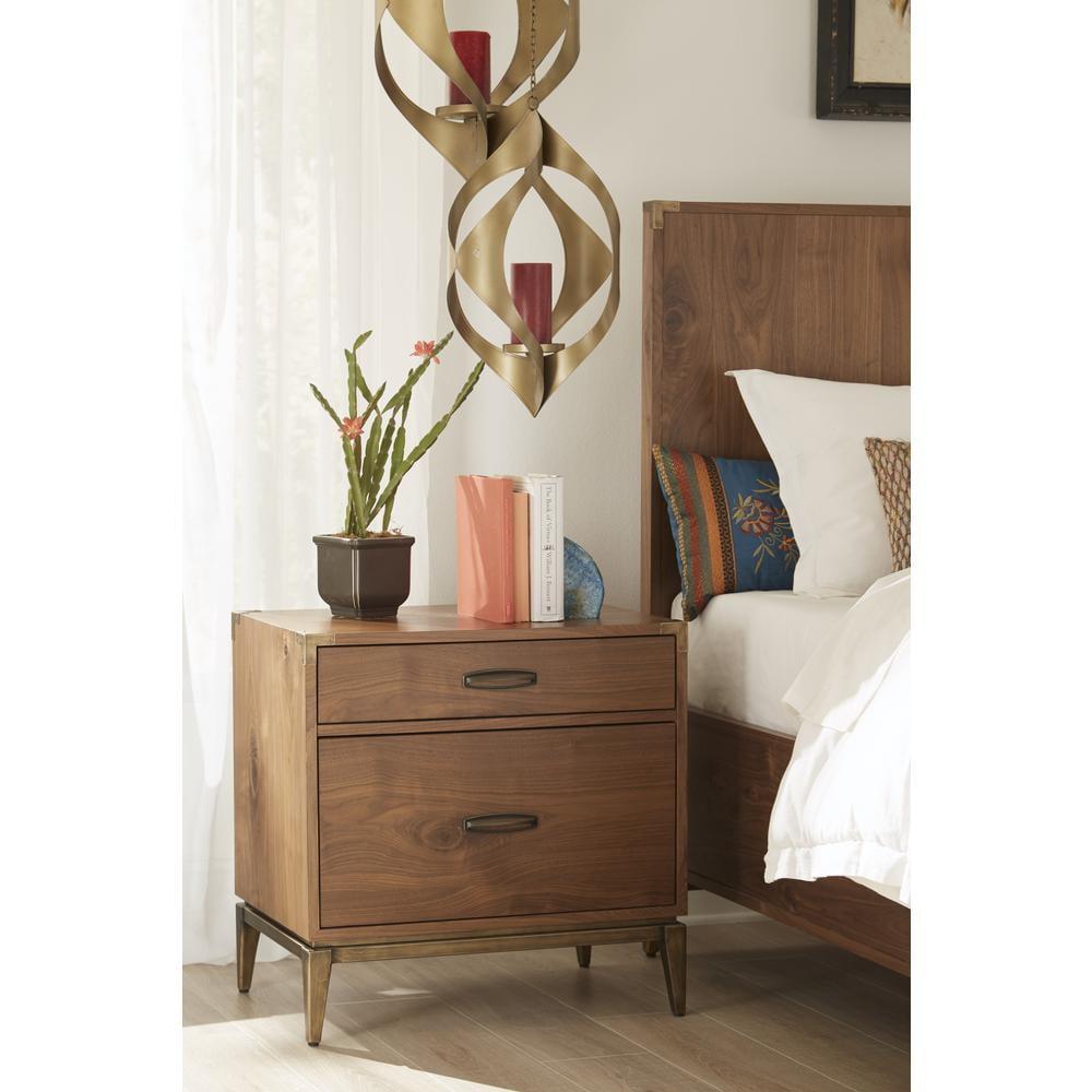 Natural Walnut 2-Drawer Nightstand with Steel Legs