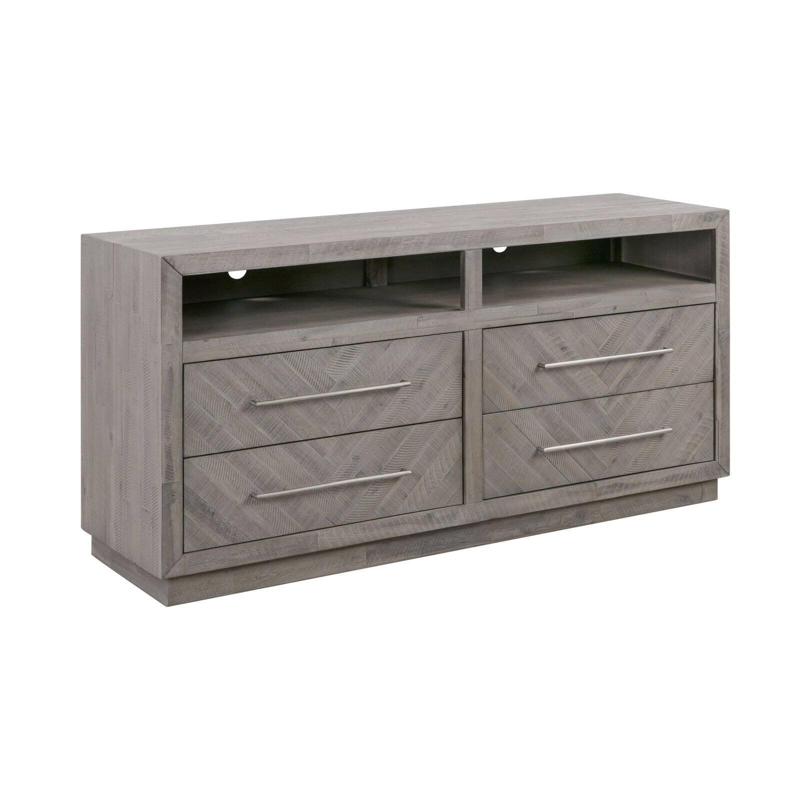 Rustic Latte 64" Solid Wood Herringbone TV Stand with Cabinet