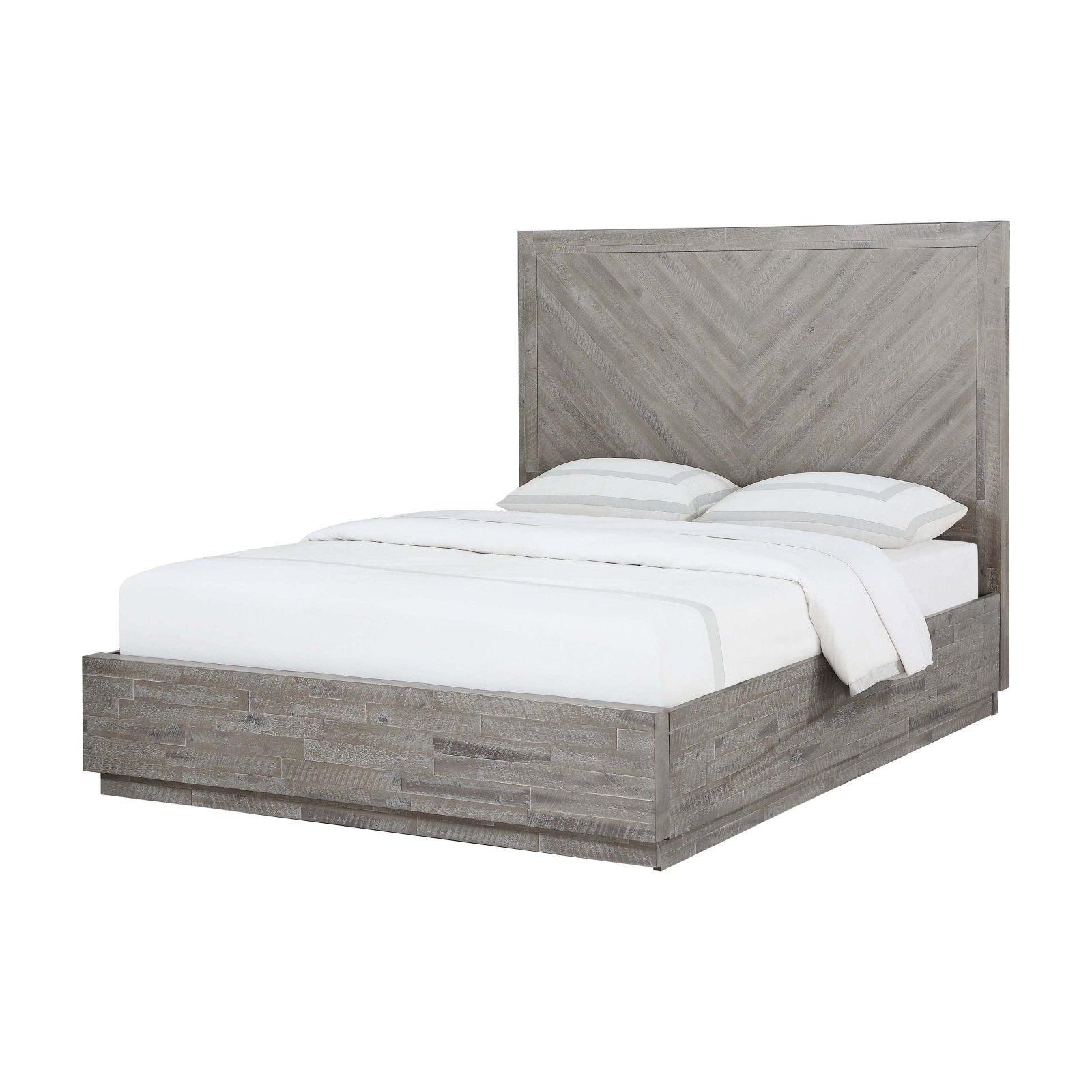 Rustic Latte Acacia Wood Full Platform Bed with Herringbone Headboard