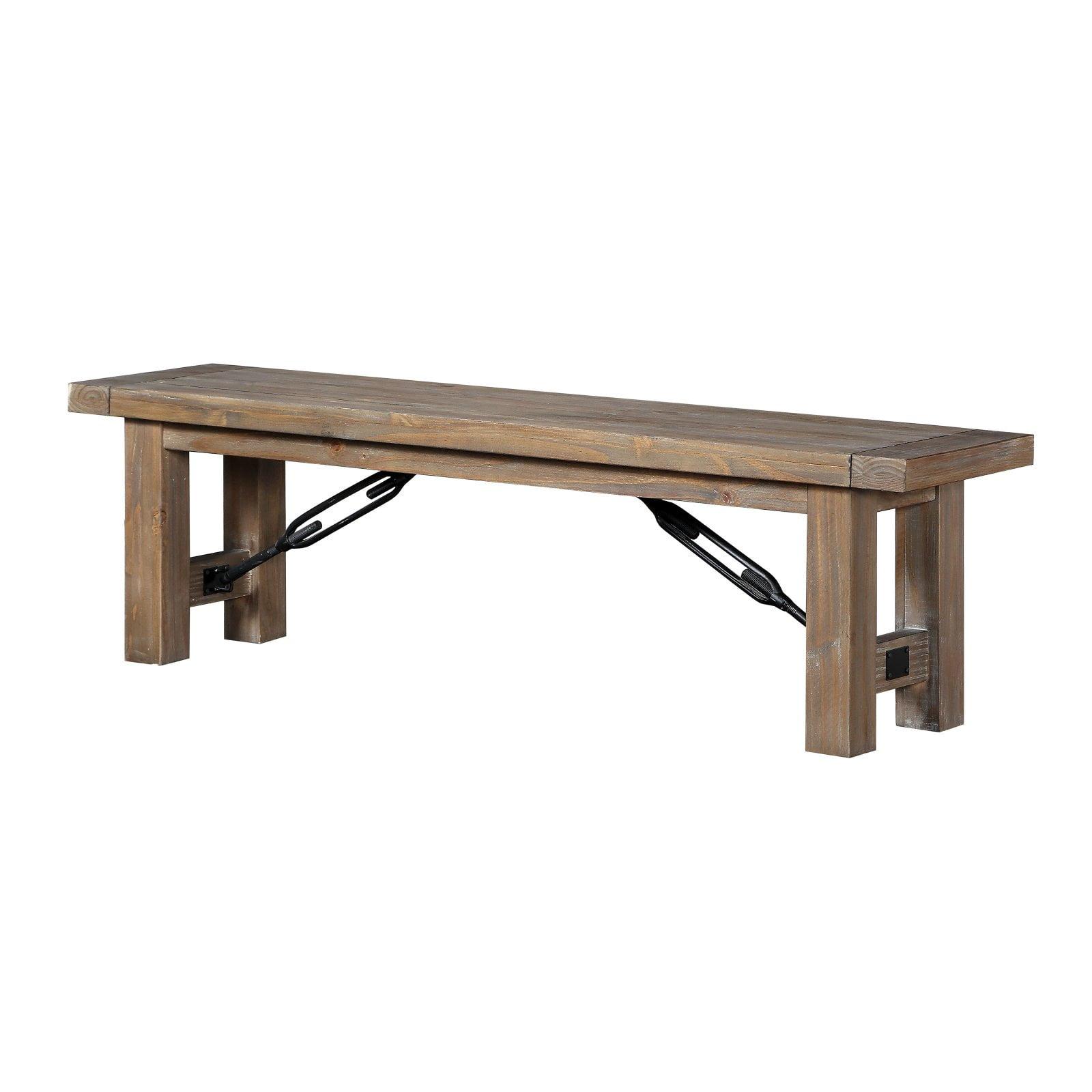 Autumn 62" Flint Oak Solid Pine Dining Bench with Steel Accents