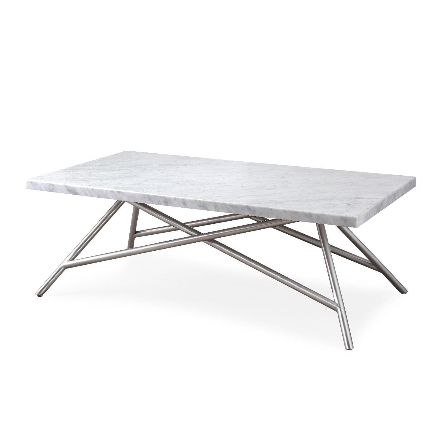 Modern White Marble Rectangular Coffee Table with Stainless Steel Base