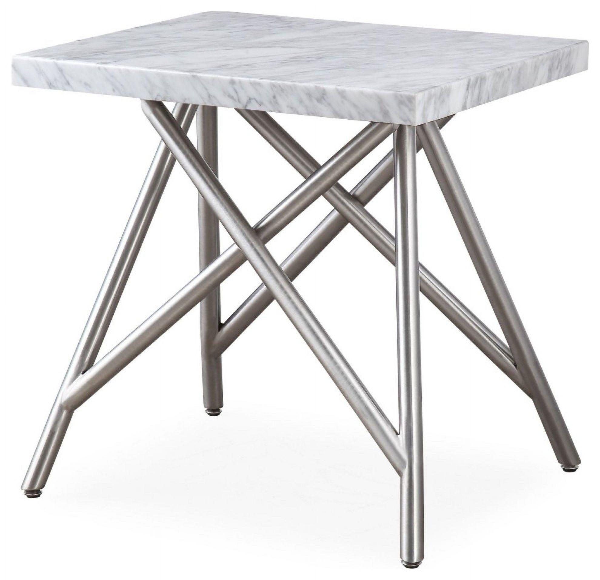 Coral White Marble and Stainless Steel End Table