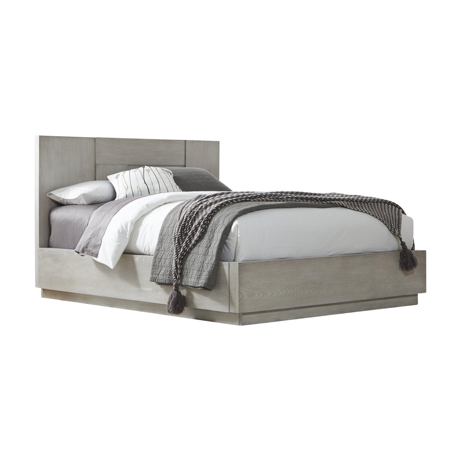 Cotton Gray Queen Wood Panel Bed with Drawer