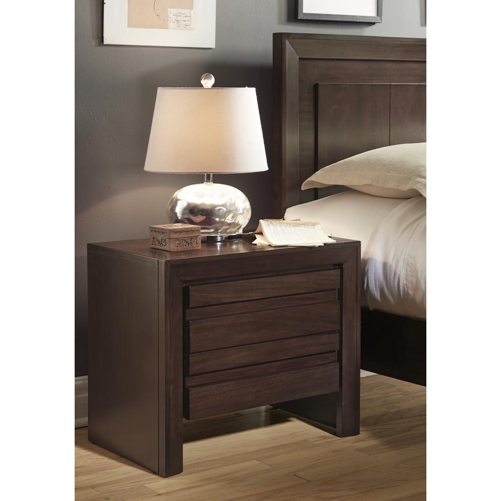 Chocolate Brown Solid Wood 2-Drawer Nightstand with Charging Station