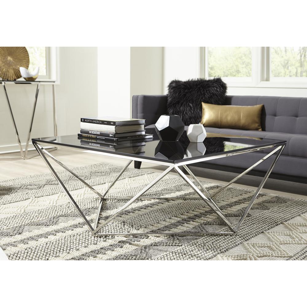 Aria 41'' Square Smoked Glass and Polished Stainless Steel Coffee Table