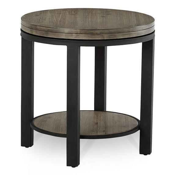Modus Furniture Canyon Solid Wood and Metal Round End Table in Washed Grey