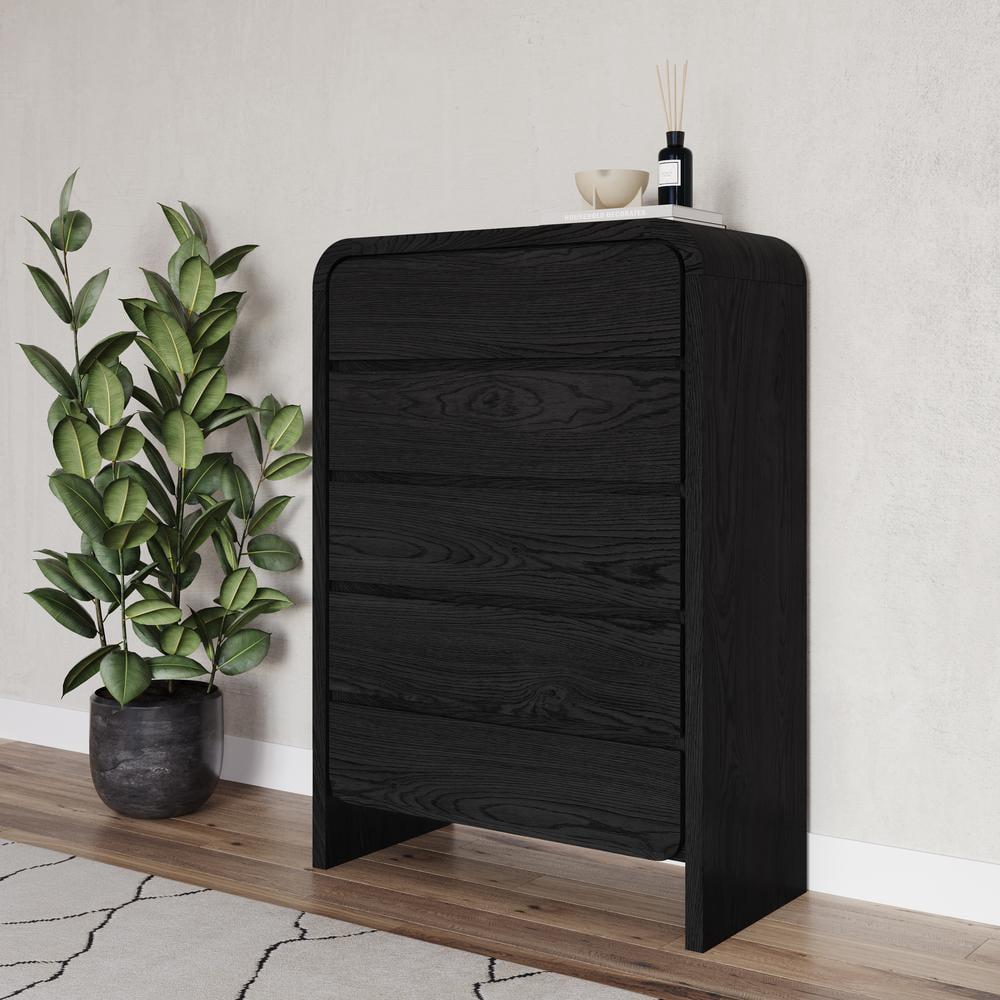 Elora Modern Farmhouse Jet Black Ash Five Drawer Chest