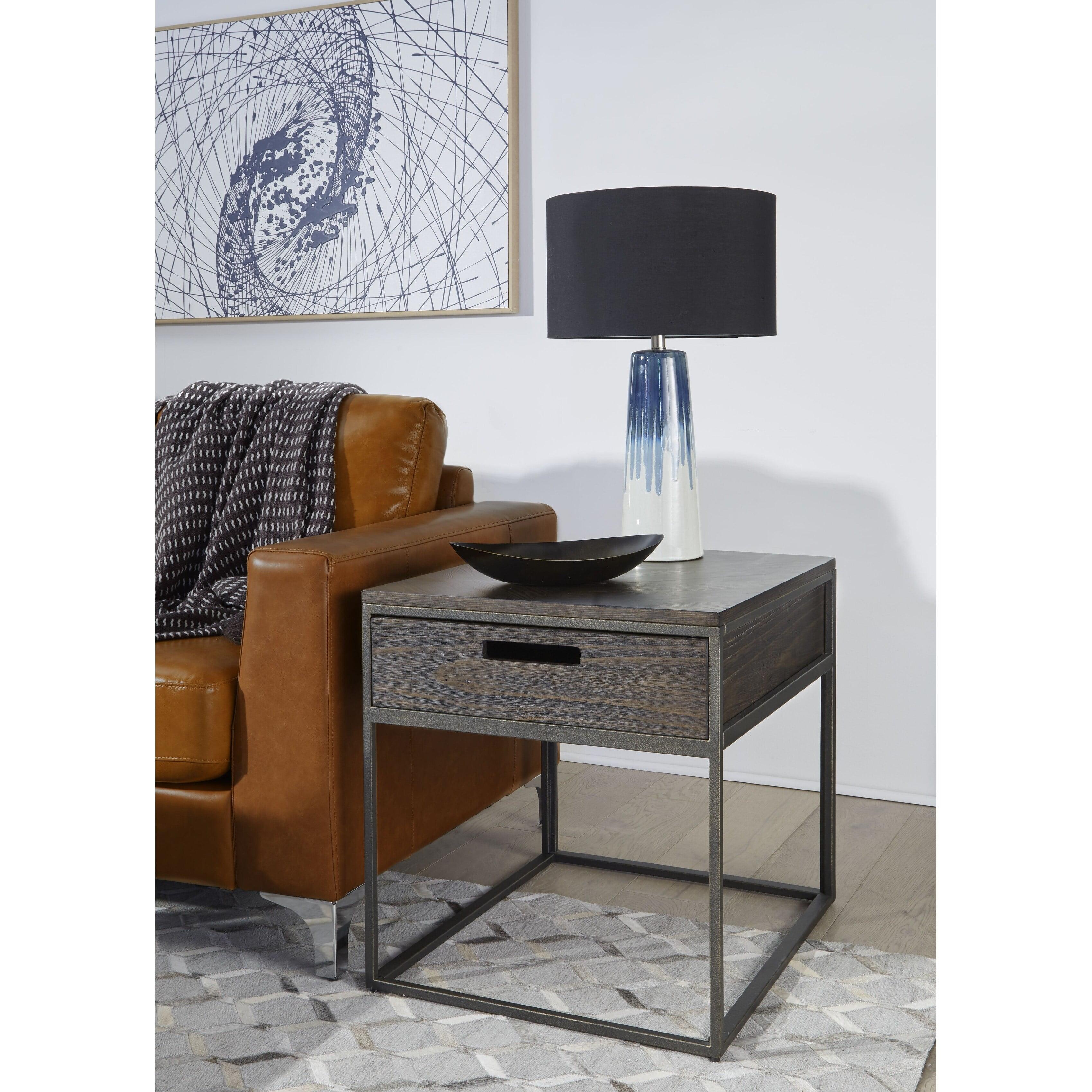 Bradley Transitional Pine One-Drawer End Table with Metal Frame