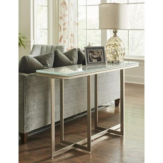 Modus Furniture International Eliza Media Console Table with Cracked Glass and Stainless Steel Base