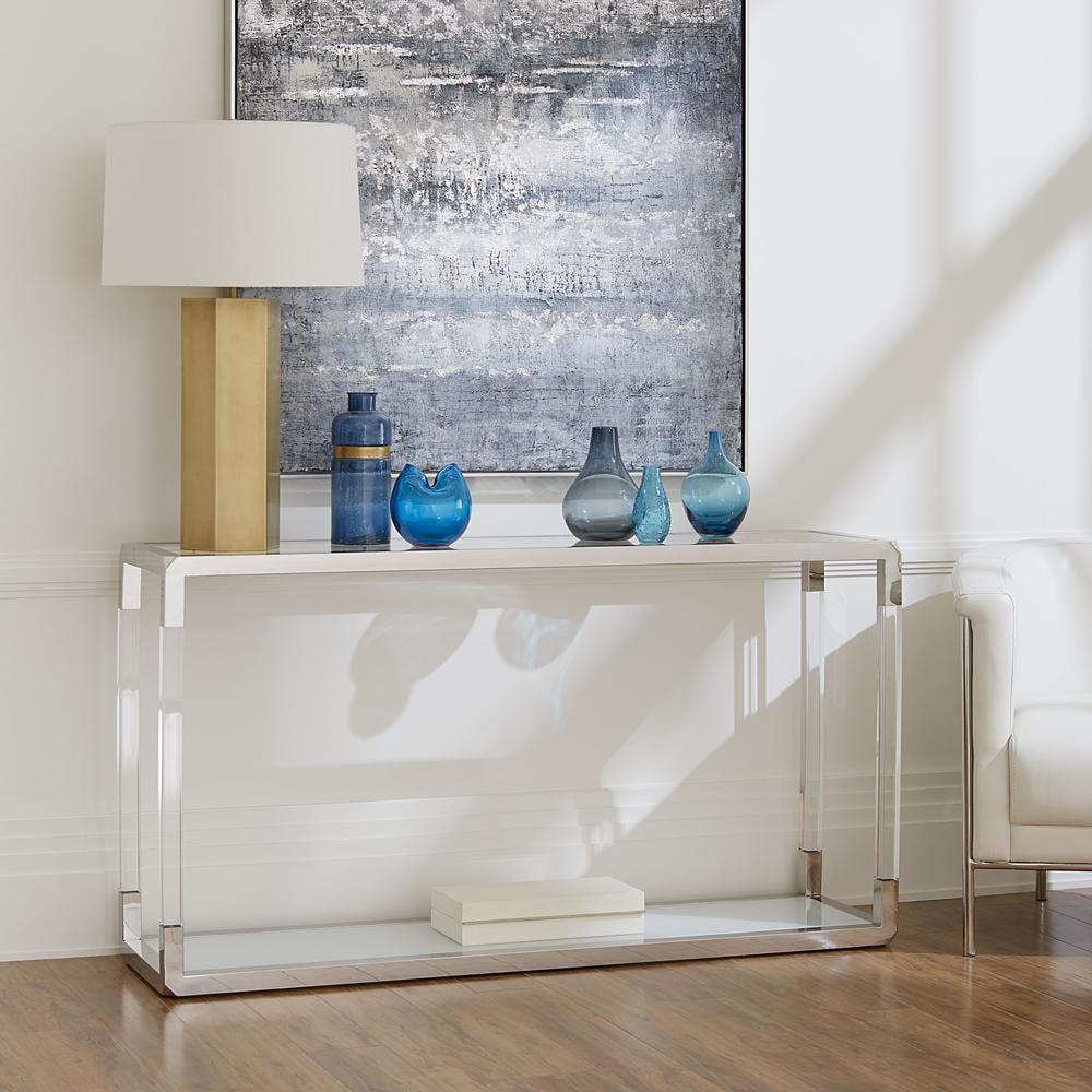 Jasper 55'' Airy Modern Console Table with White Glass Shelf