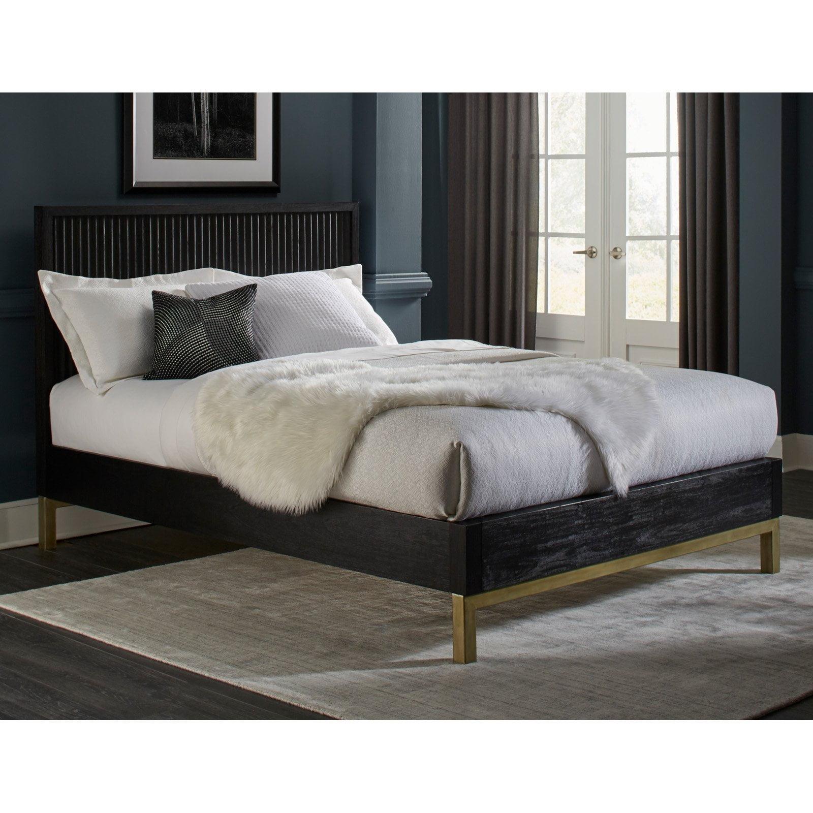 Queen Black Oak Solid Wood Platform Bed with Headboard