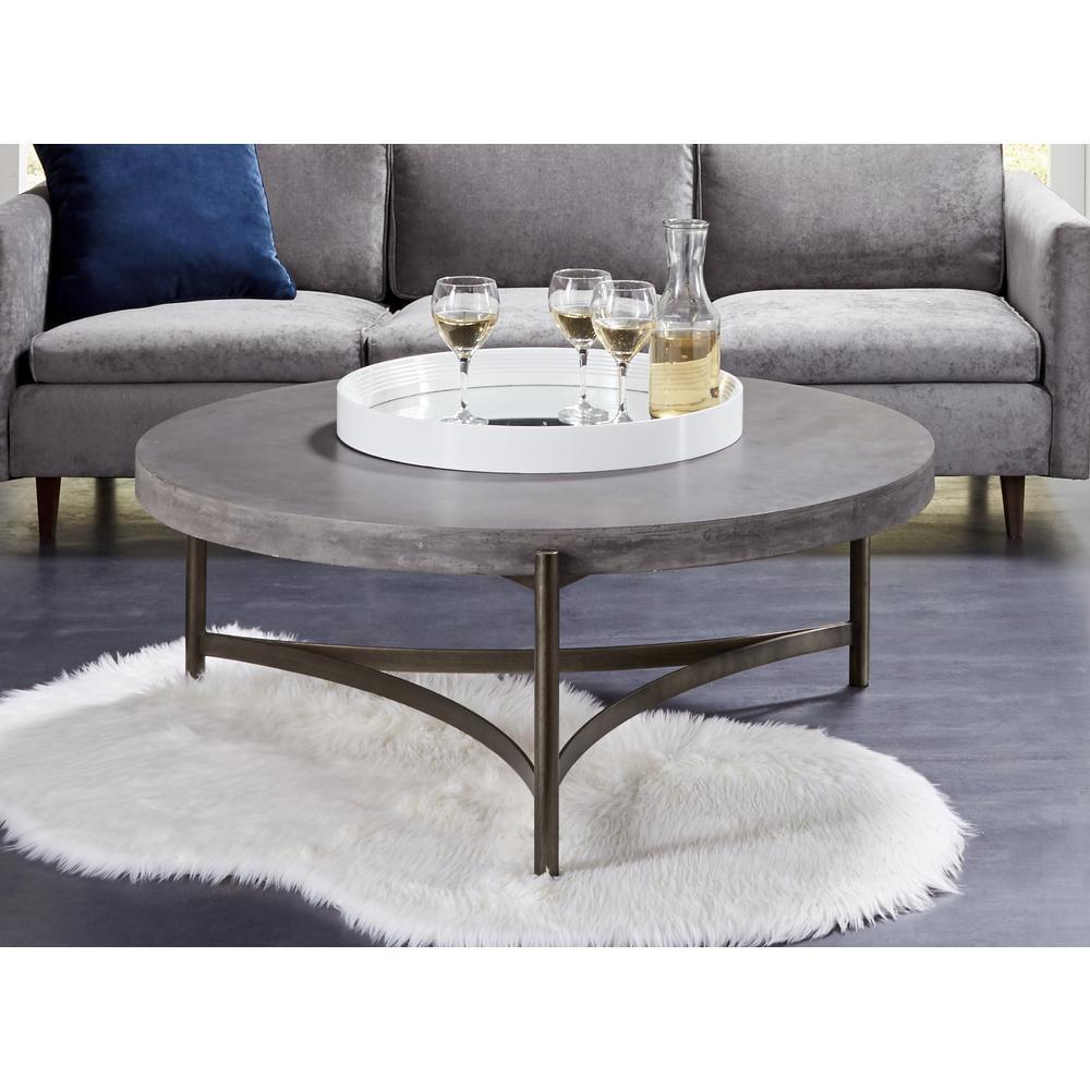 Lyon 46" Round Gray Concrete and Brushed Steel Coffee Table