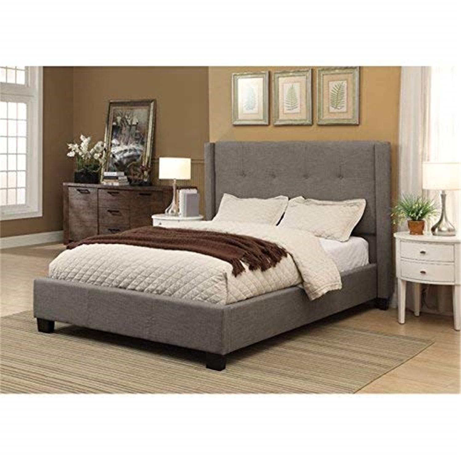 King Gray Linen Upholstered Storage Bed with Tufted Headboard