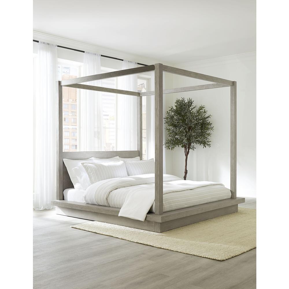 Mineral Gray Queen Acacia Wood Platform Bed with Headboard