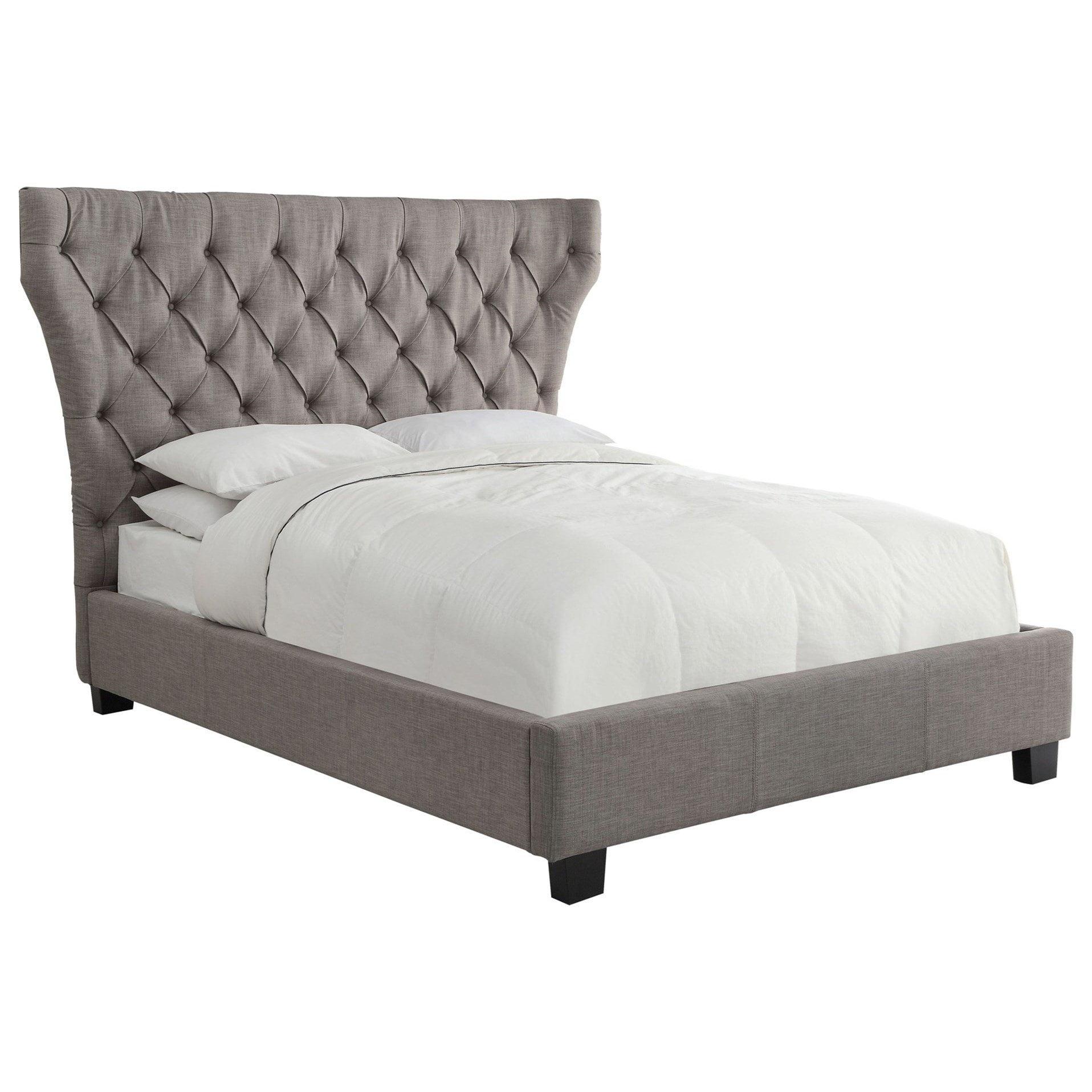 King Gray Linen Upholstered Platform Bed with Storage