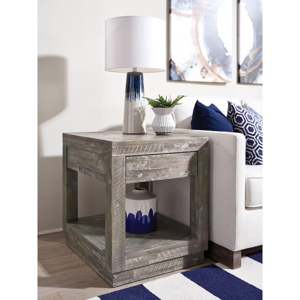 Rustic Latte Solid Wood End Table with Storage