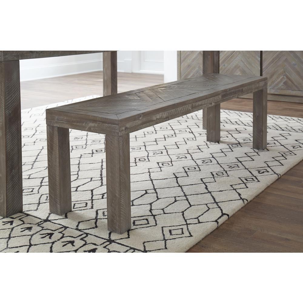 Rustic Latte Solid Acacia Wood Herringbone Dining Bench