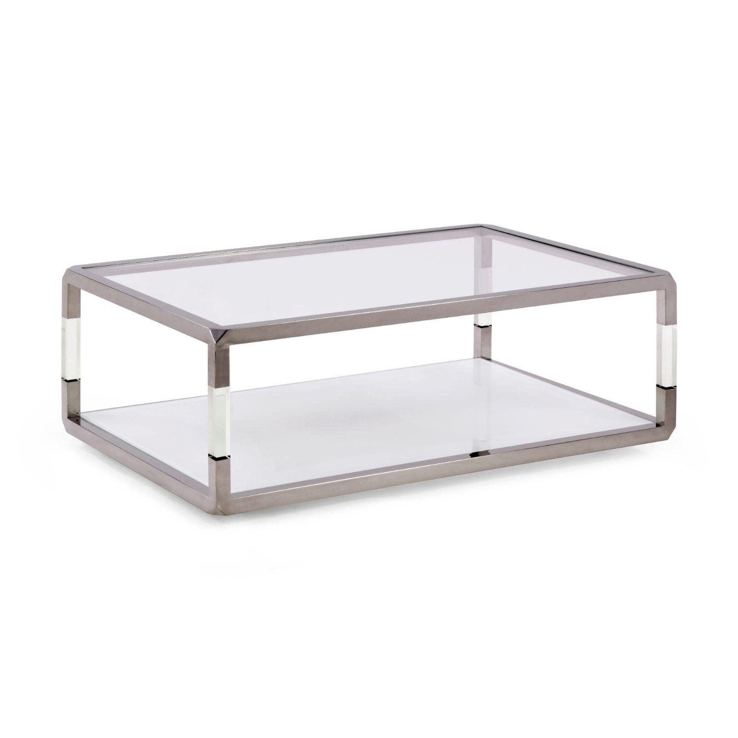 Jasper Rectangular Metal and Glass Coffee Table with Storage