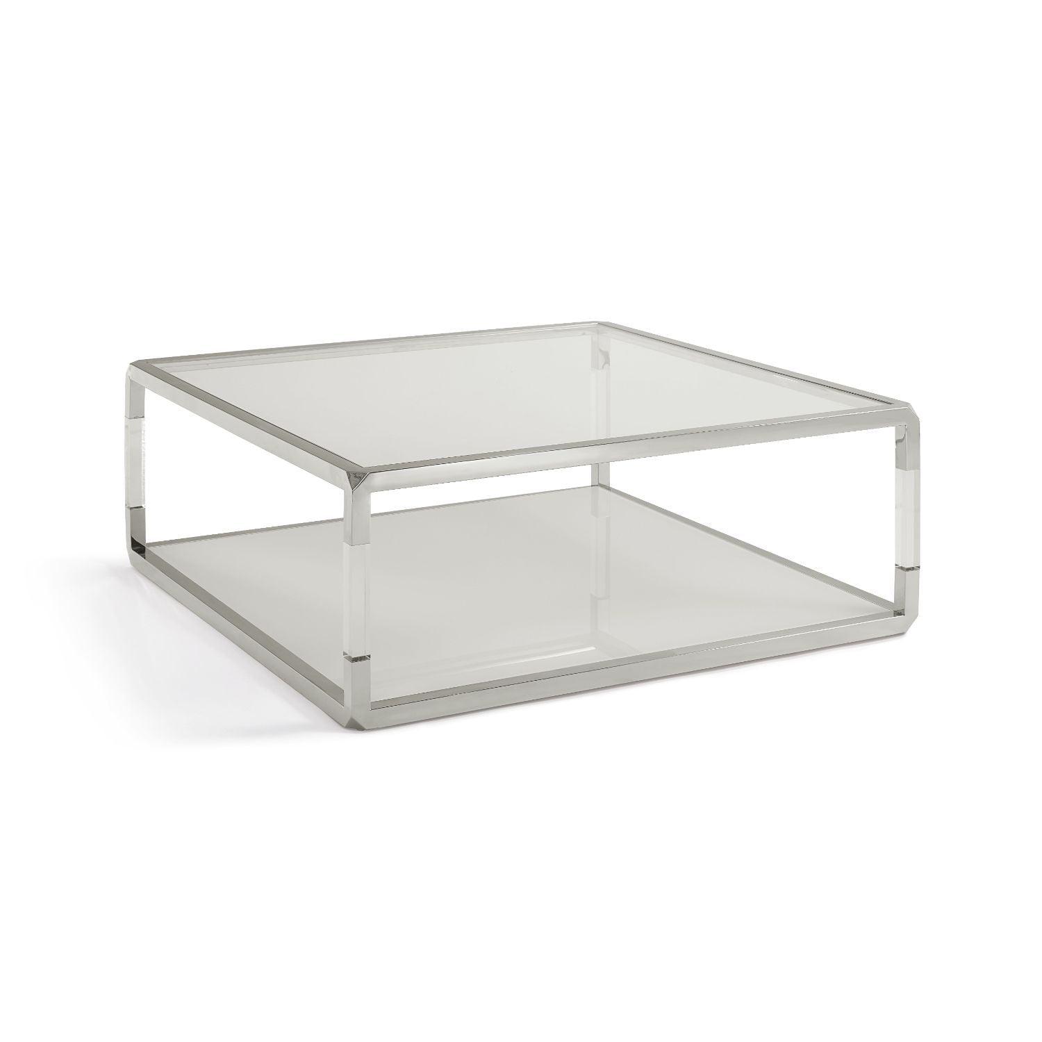 Jasper Square White Glass and Acrylic Coffee Table with Storage