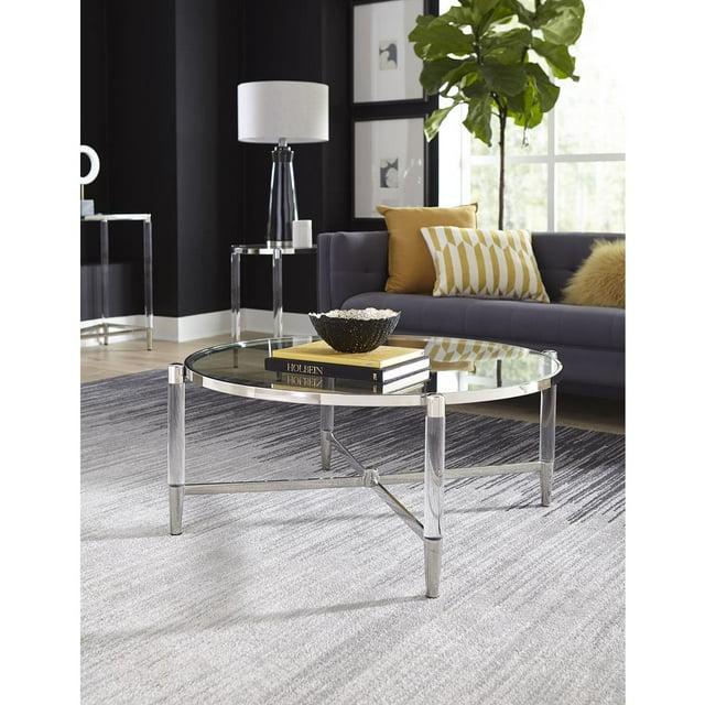 Modus Mariyln Round Glass Top Coffee Table in Silver