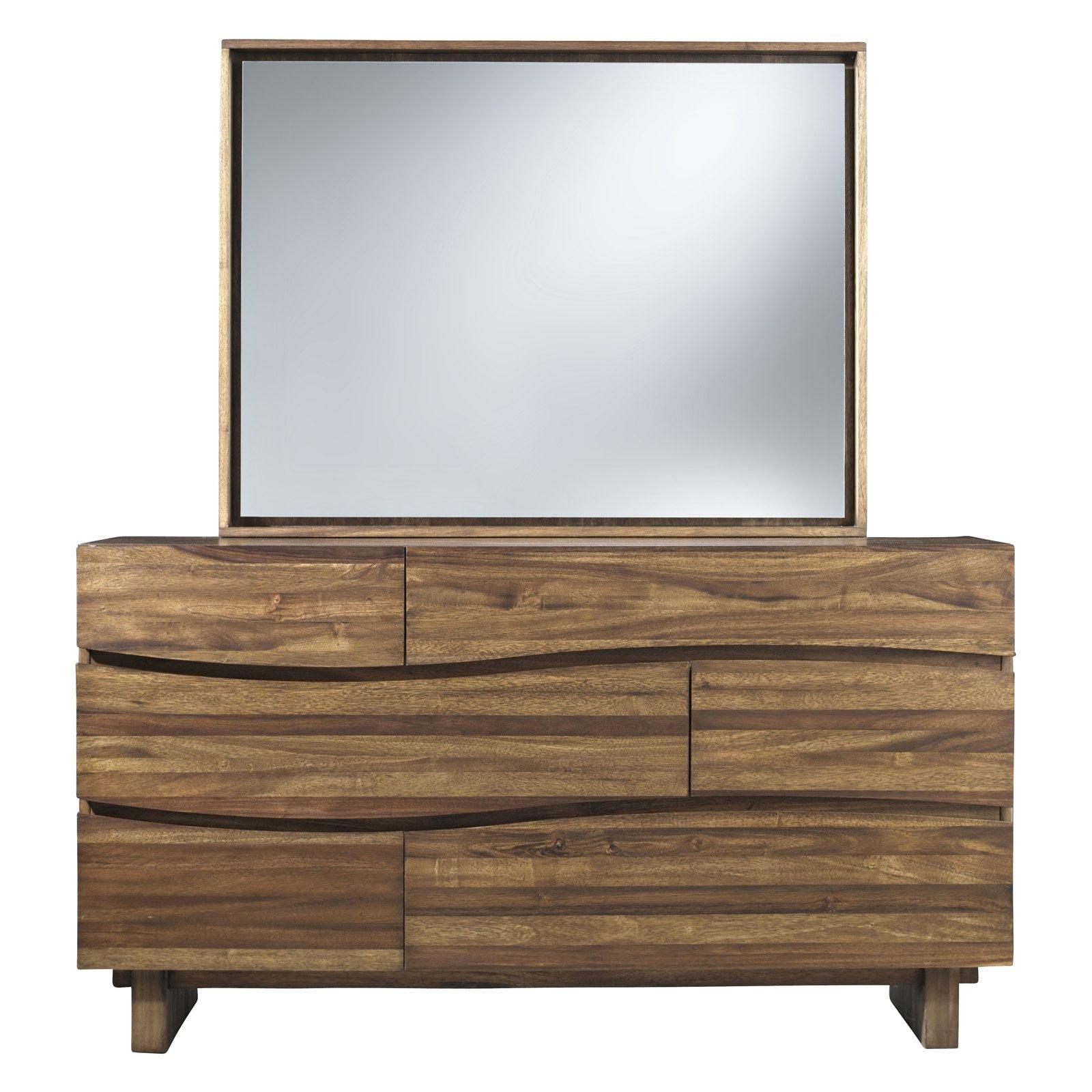 Natural Sengon Solid Wood Dresser with Floating Glass Mirror