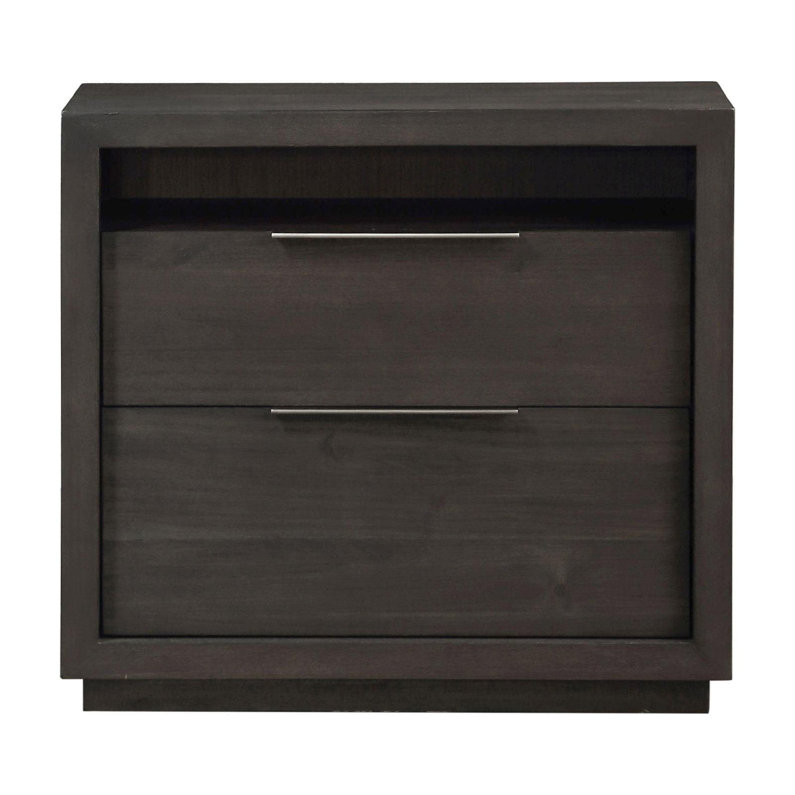 Basalt Gray Solid Wood 2-Drawer Nightstand with Nickel Pulls