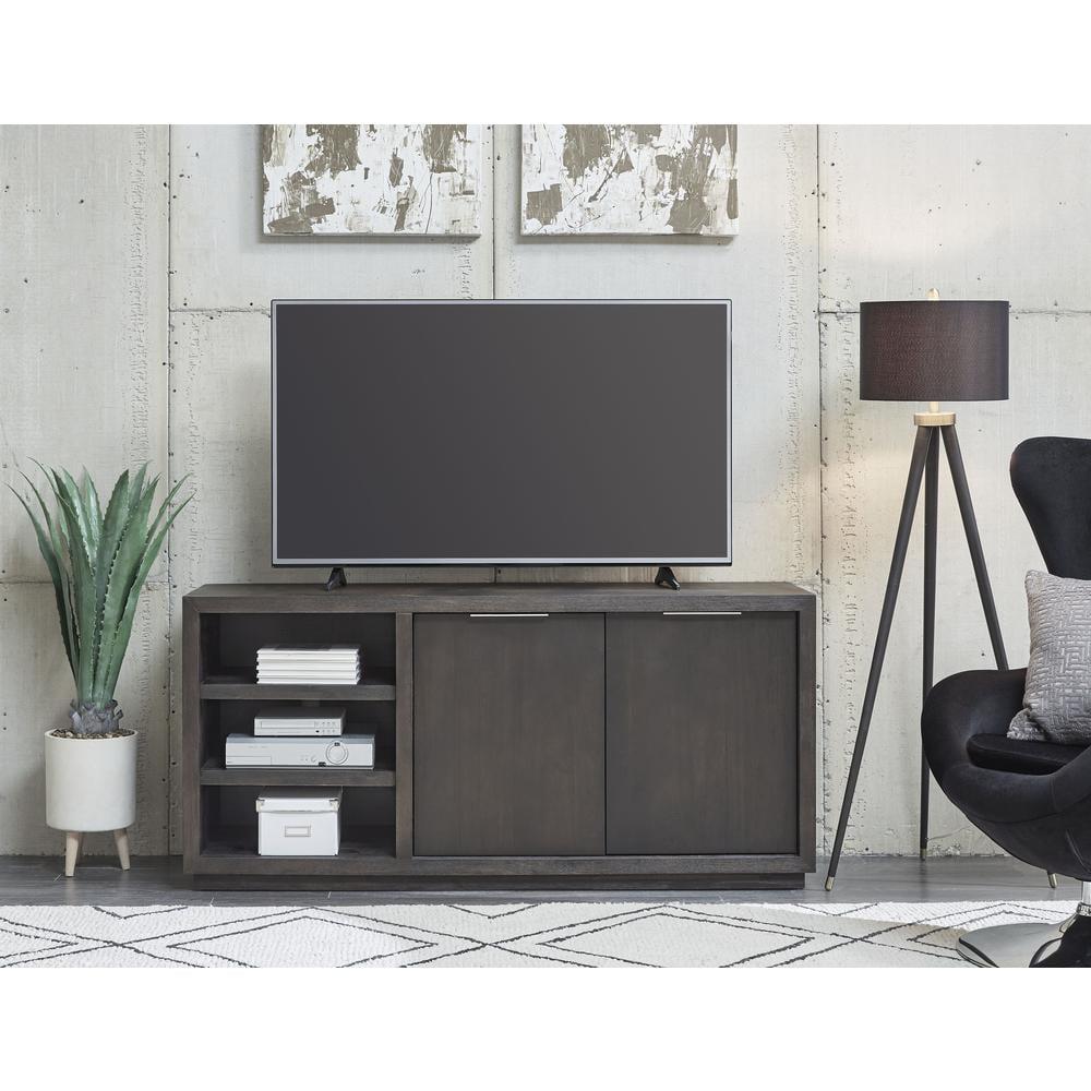 Gray 64" Solid Wood TV Stand with Cabinet and Shelves