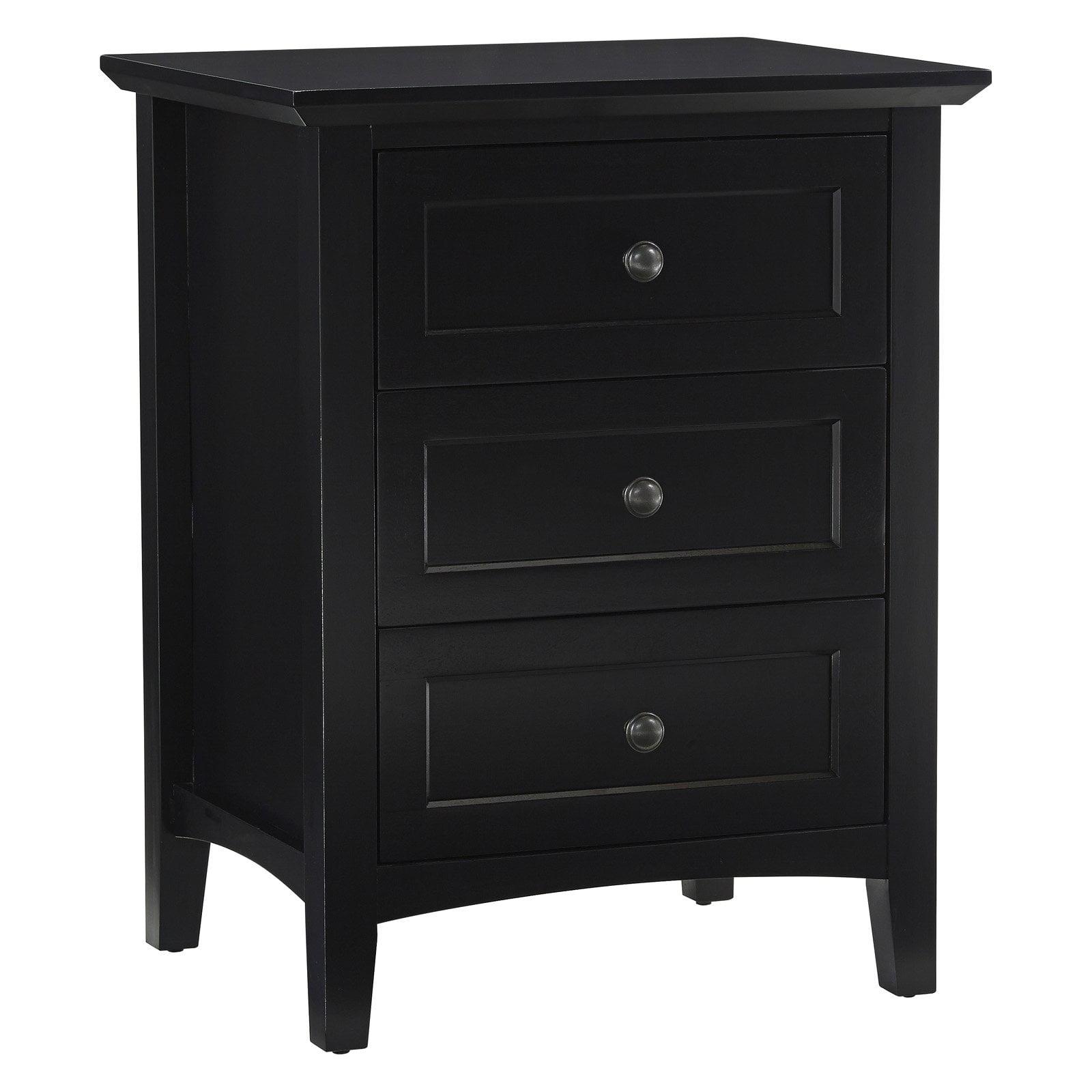 Sleek Shaker Style Solid Mahogany 3-Drawer Nightstand in Black