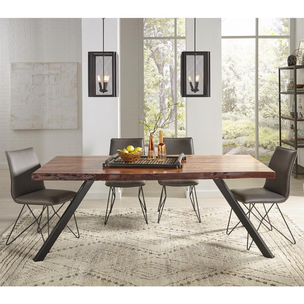 Natural Acacia and Black Iron Rectangular Dining Table