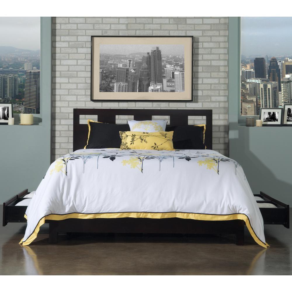 Modus Riva Full Solid Wood Panel Platform Storage Bed in Espresso