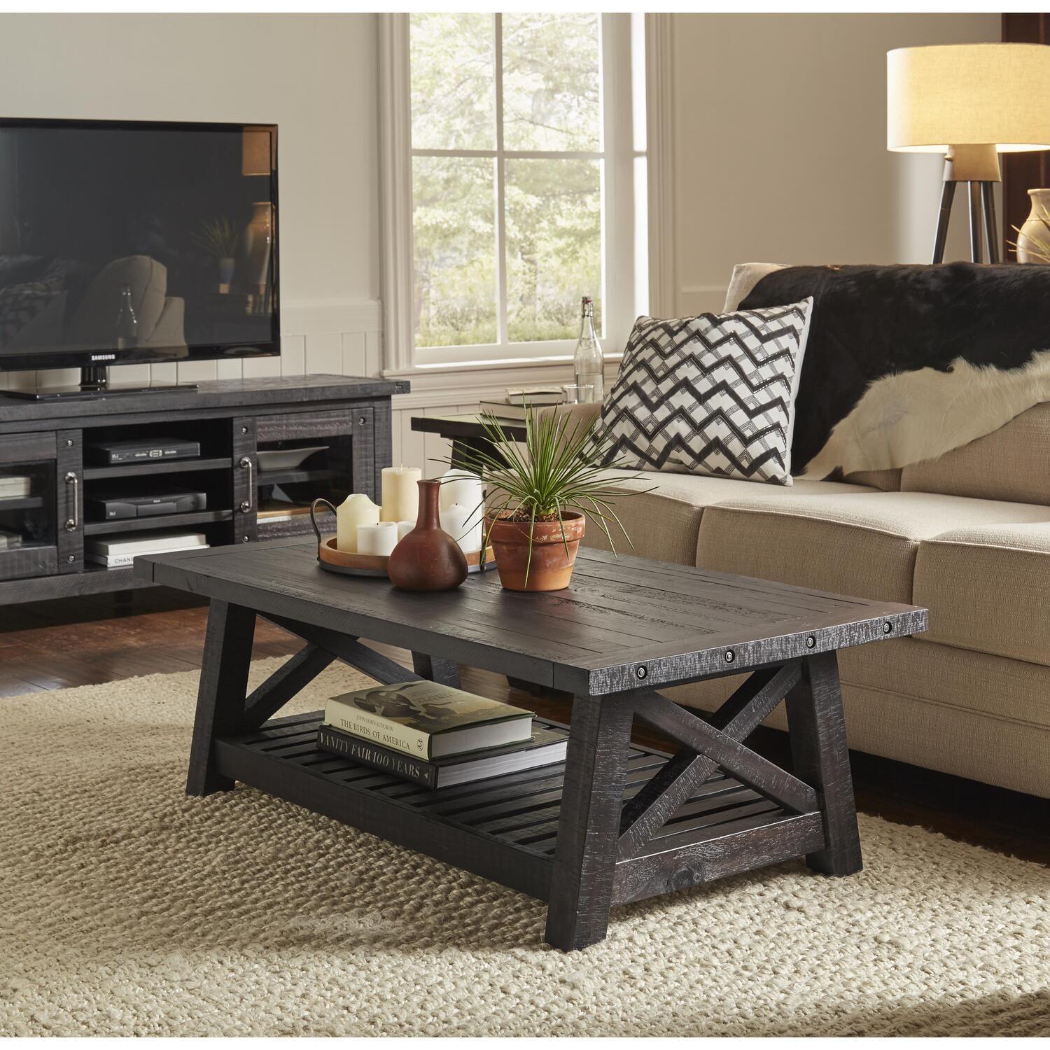 Yosemite Dark Gray Solid Wood Coffee Table with Storage Shelf