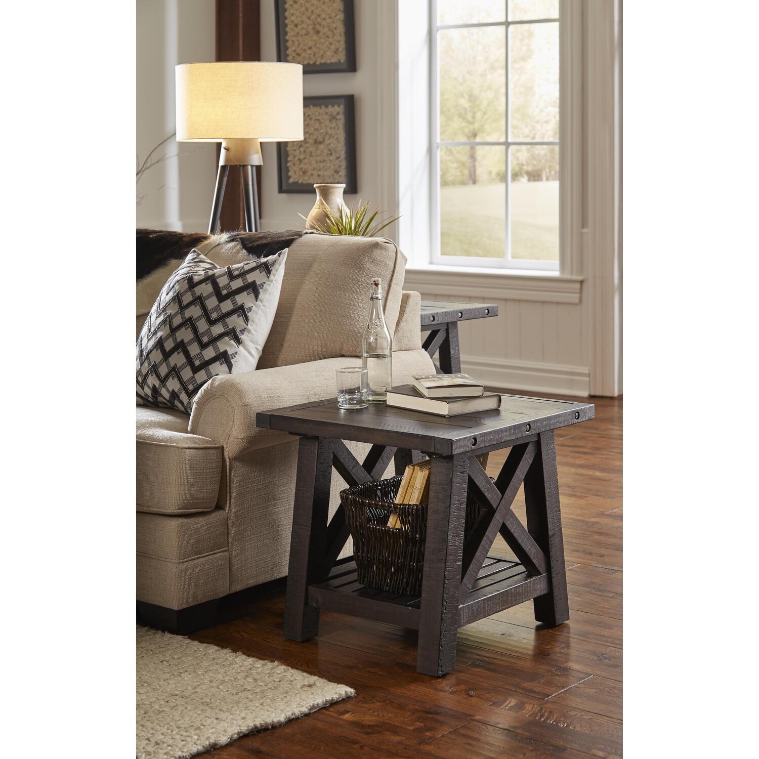 Yosemite Dark Gray Solid Wood Side Table with Shelf