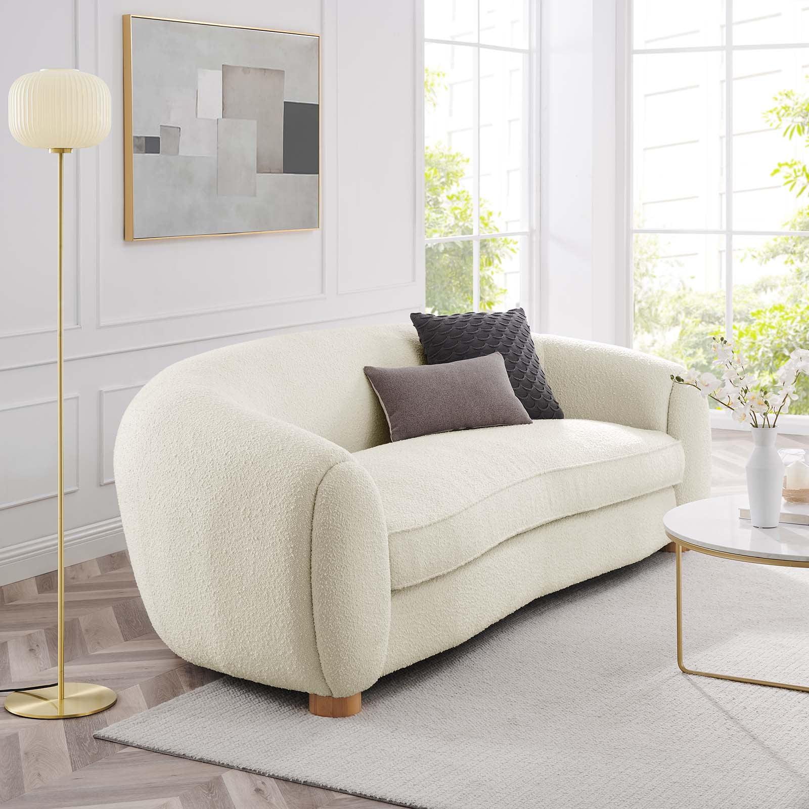 Modway Abundant Boucle Upholstered Fabric Sofa in Ivory