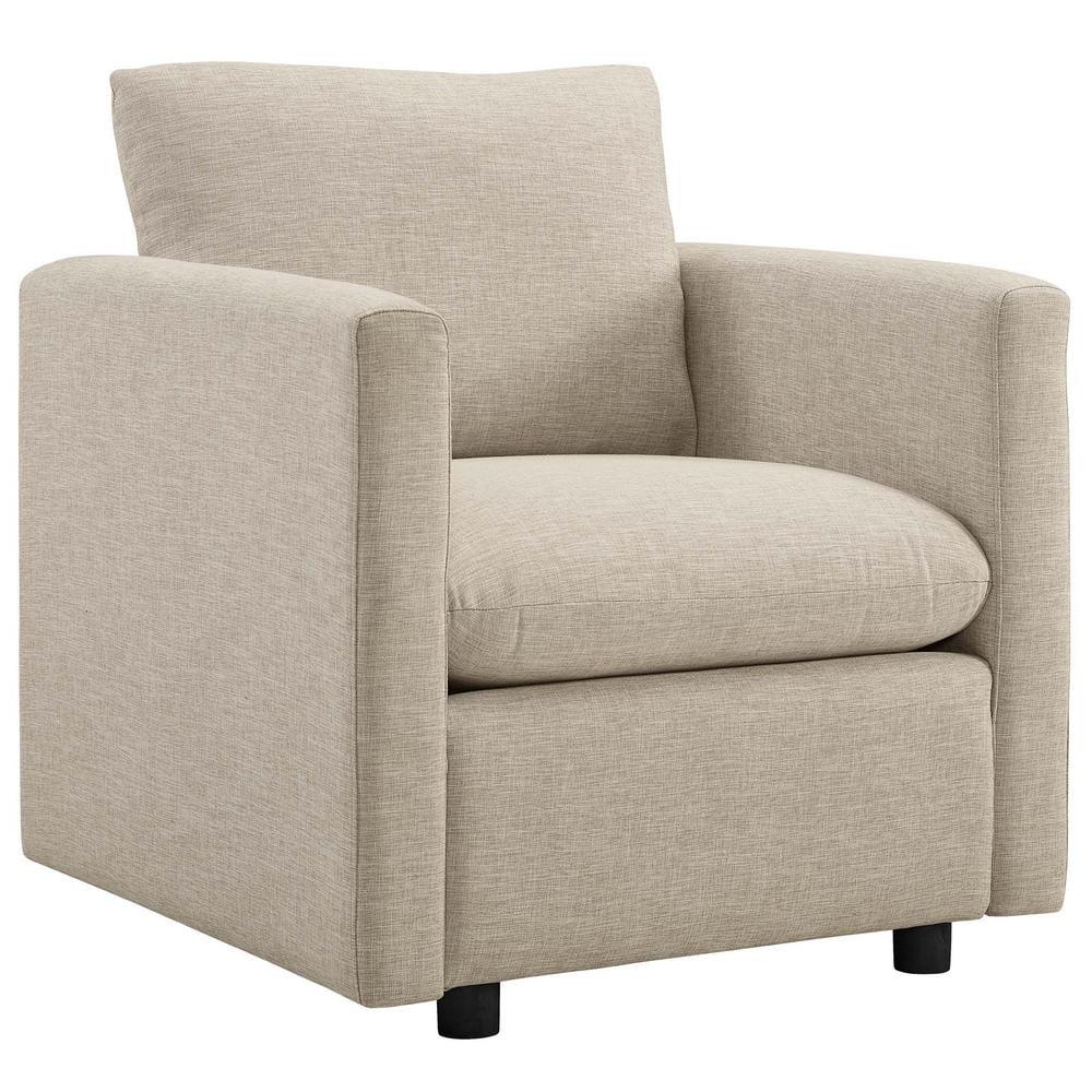 Beige Modern Lounge Accent Chair with Black Wood Legs