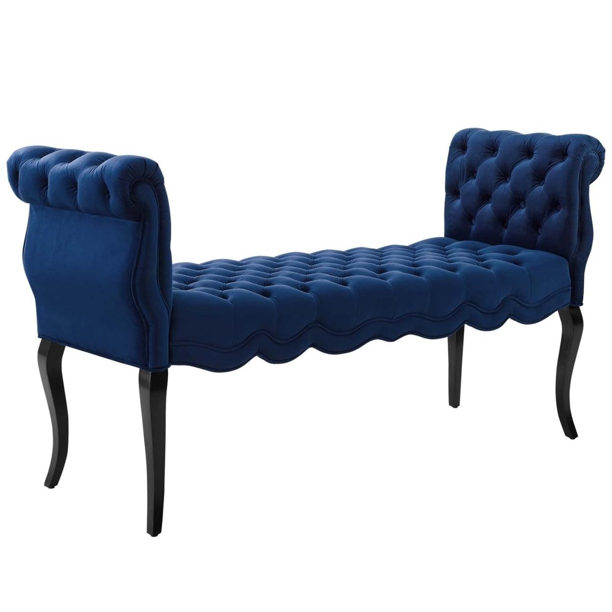 Navy Velvet Chesterfield Style Button Tufted Bench