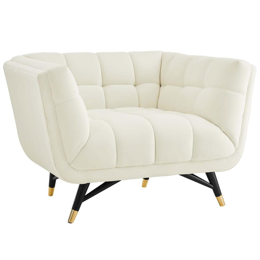 Chic Black Velvet Tufted Accent Chair with Splayed Birch Legs