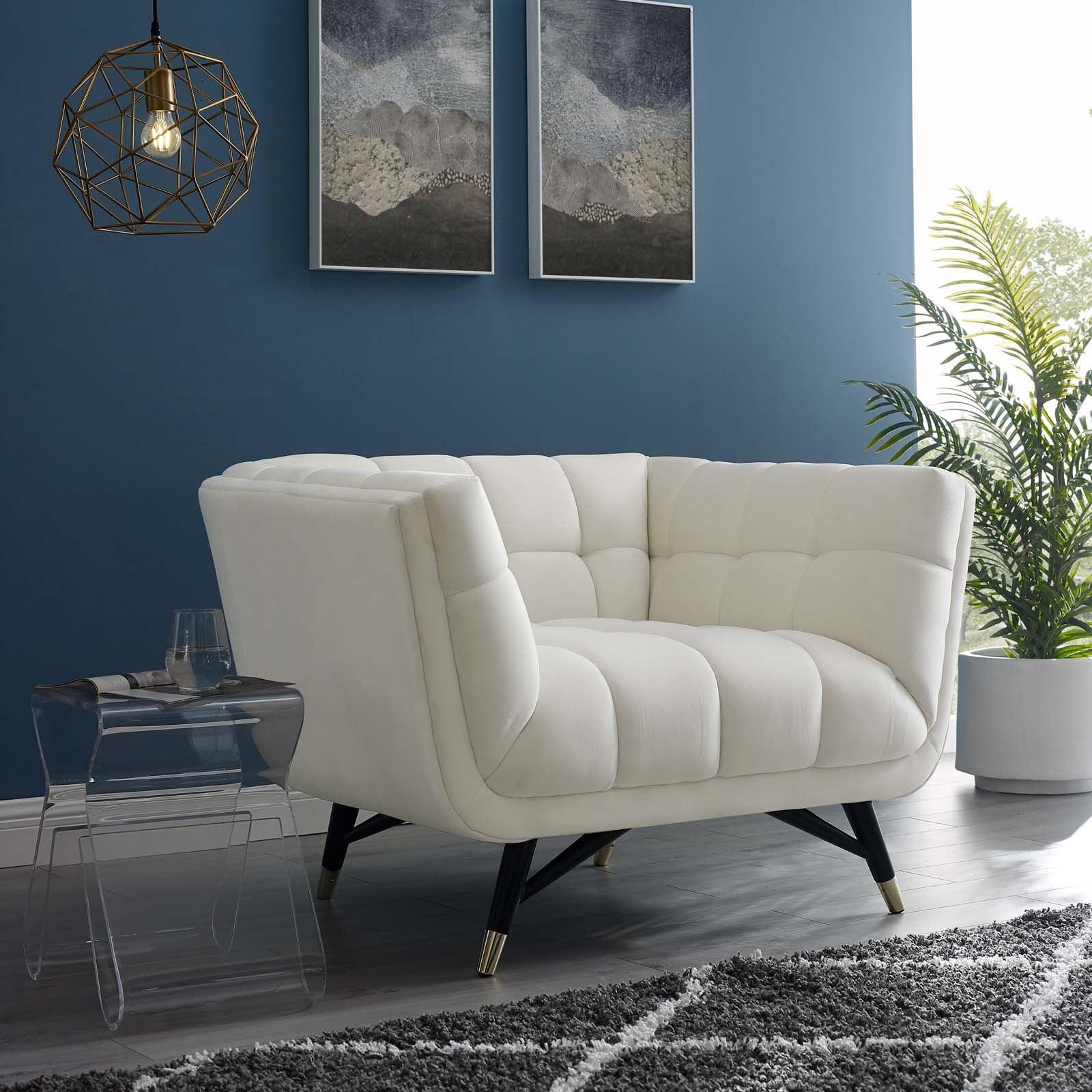 Modway Adept Performance Velvet Accent Armchair in Ivory and Black