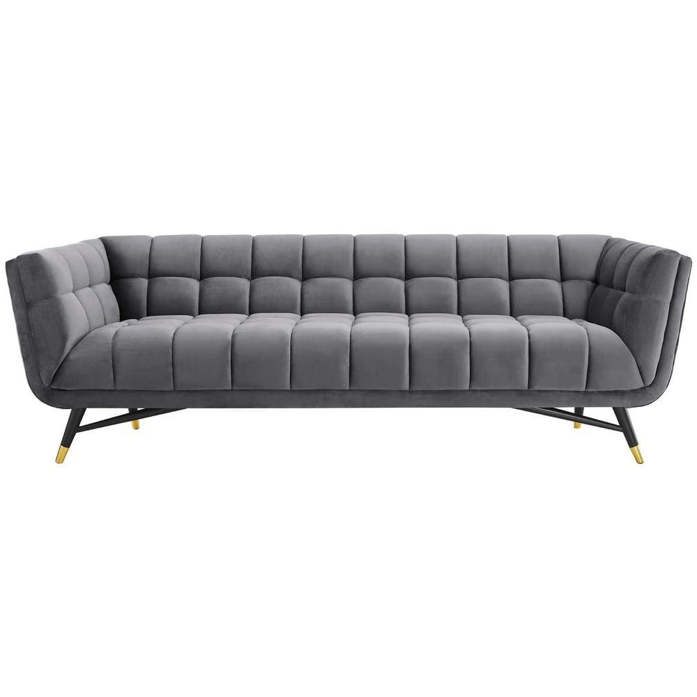 Modway Adept Performance Velvet Tufted Sofa in Gray and Black