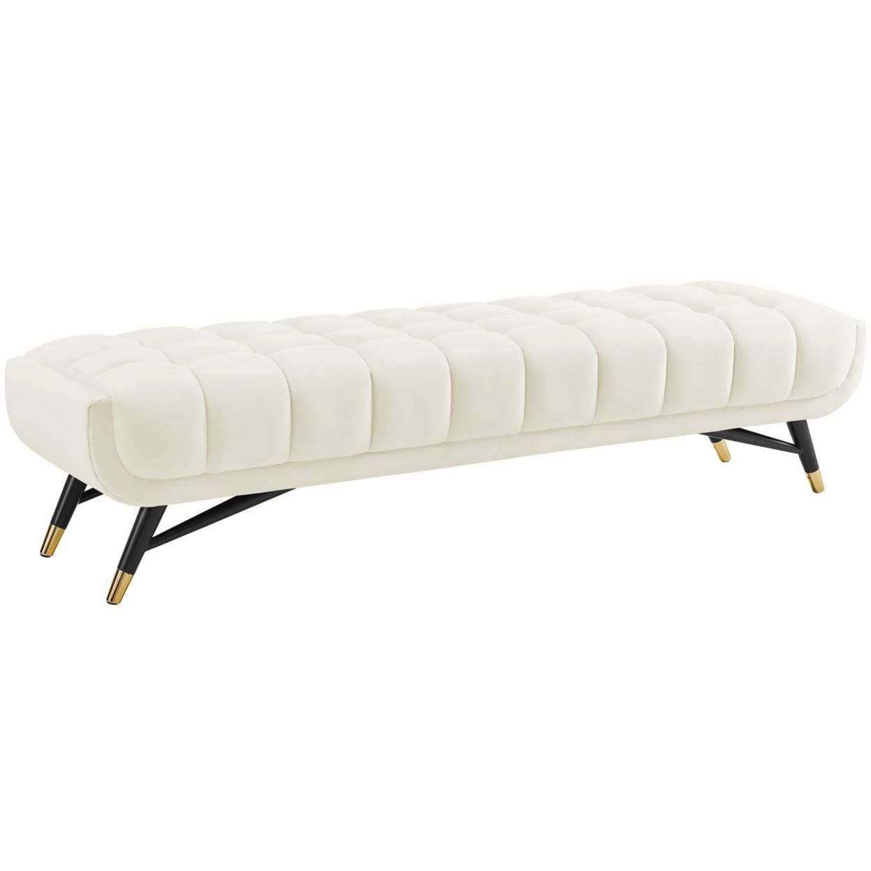 Adept 73" Ivory Velvet Tufted Bench with Black Birchwood Frame